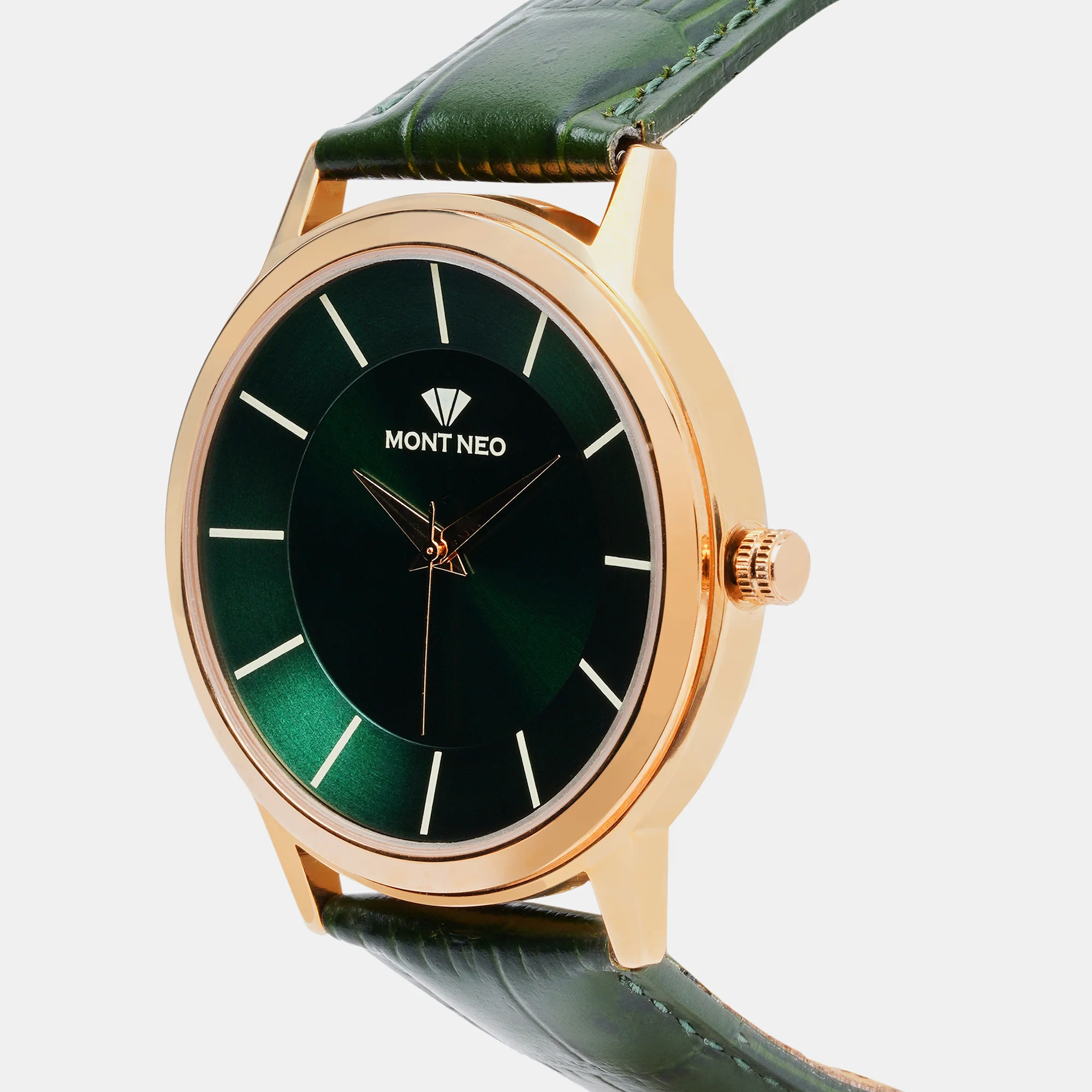 Men Quartz Green Dial Analog Leather Watch 8003T-L3314 - Image 3
