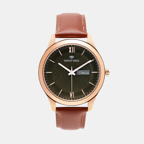 Men Quartz Green Dial Analog Leather Watch 8009D-L3314 - Image 2