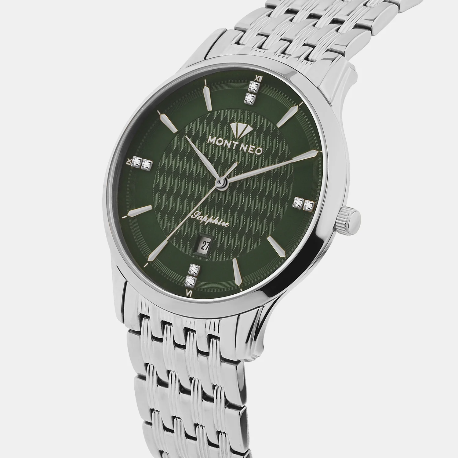 Men Quartz Green Dial Analog Metal Watch 8502E-M1102 - Image 2