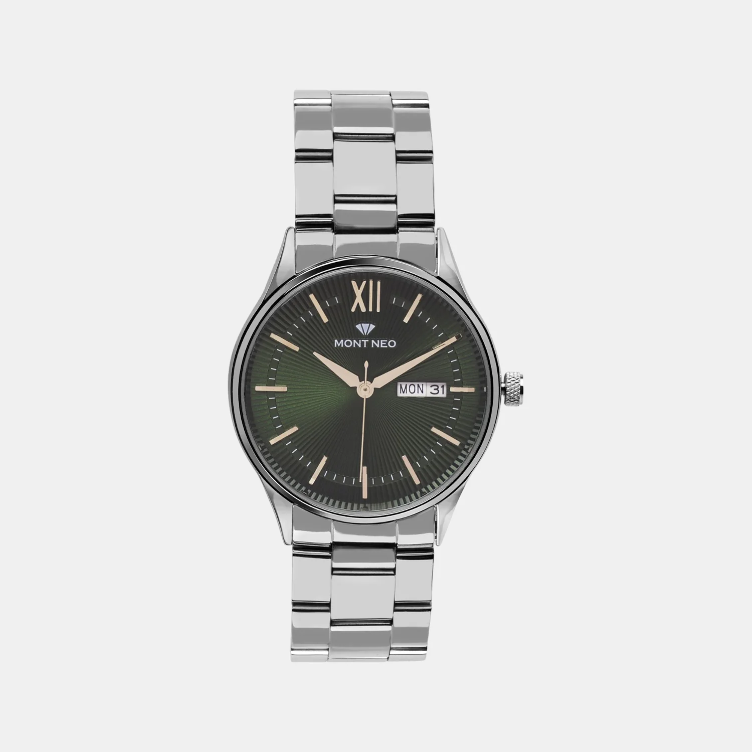 Men Quartz Green Dial Analog Stainless Steel Watch 8007T-M1114