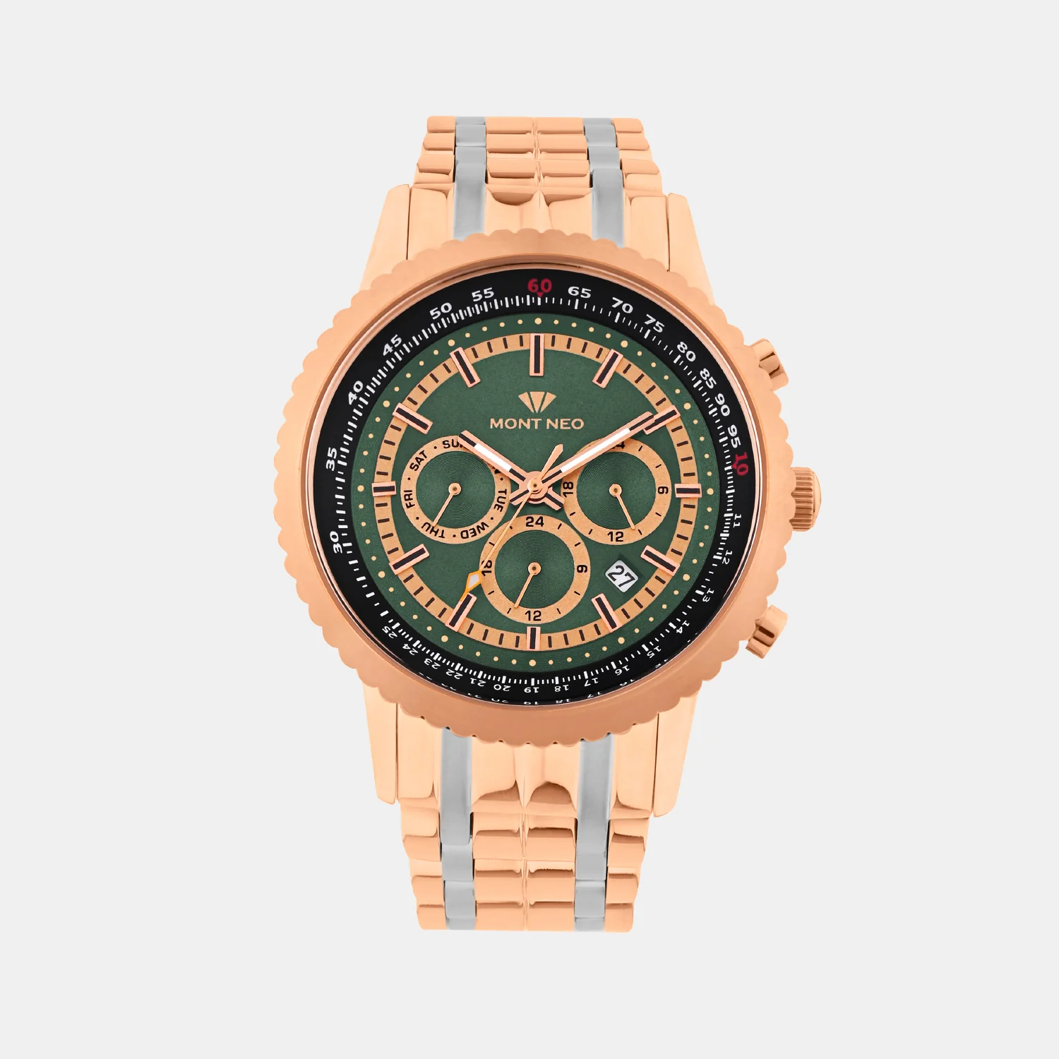 Men Quartz Green Dial Multi-Function Metal Watch 3513M-M3414 - Image 2