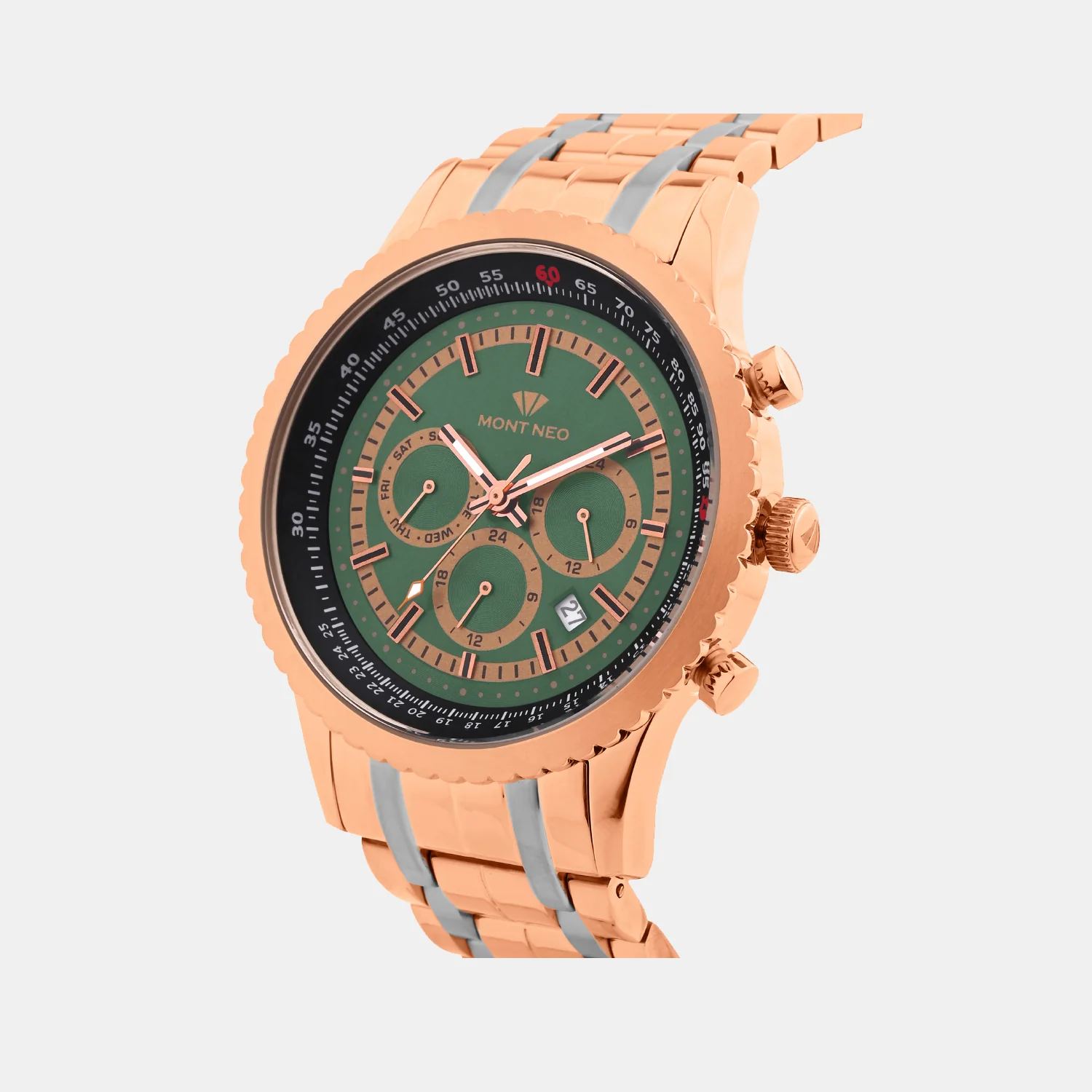 Men Quartz Green Dial Multi-Function Metal Watch 3513M-M3414 - Image 3