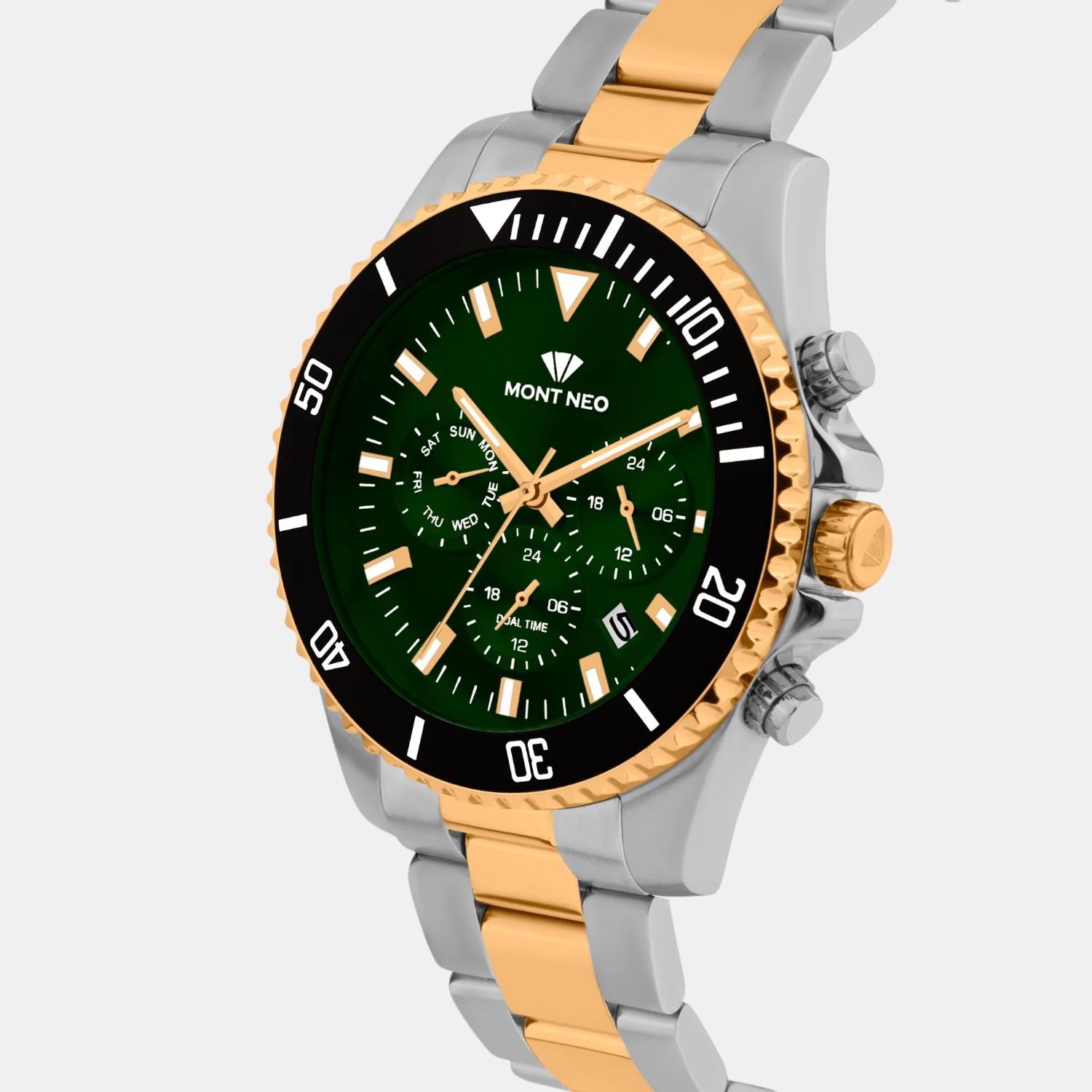 Men Quartz Green Dial Multi-Function Stainless Steel Watch 3508M-M1314 - Image 2