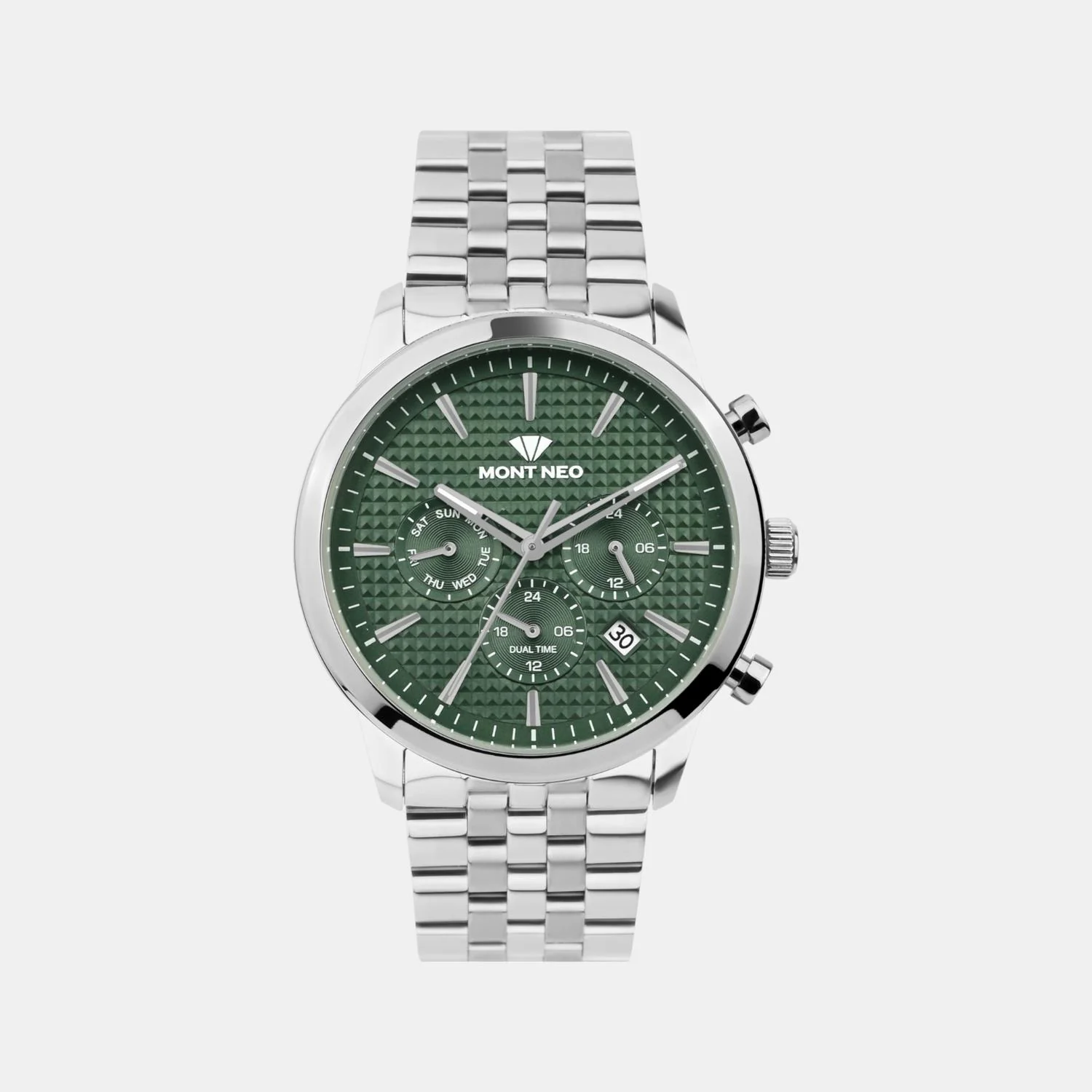Men Quartz Green Dial Multi-Function Stainless Steel Watch 3518M-M1114 - Image 2
