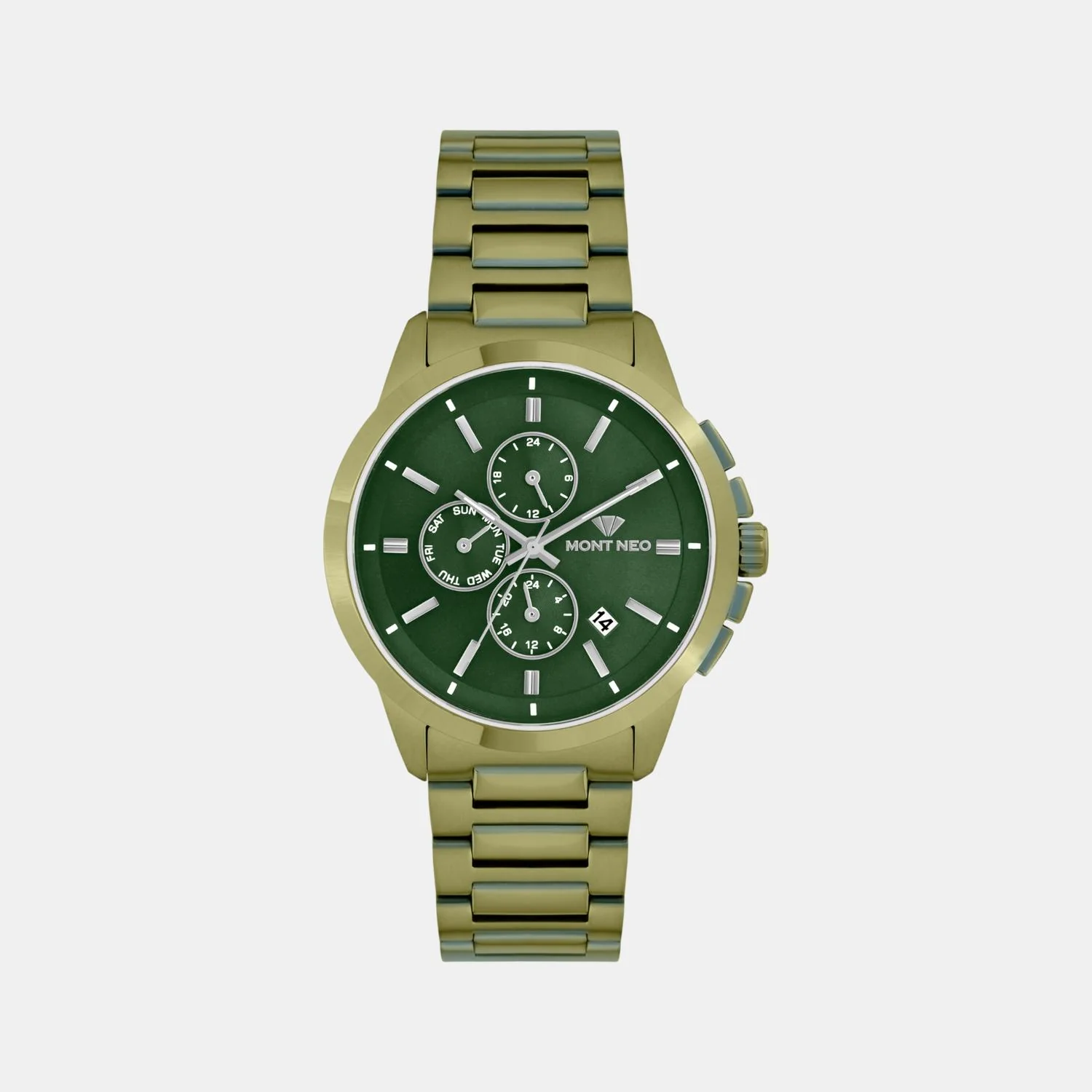 Men Quartz Green Dial Multi-Function Stainless Steel Watch G1051M-M101014
