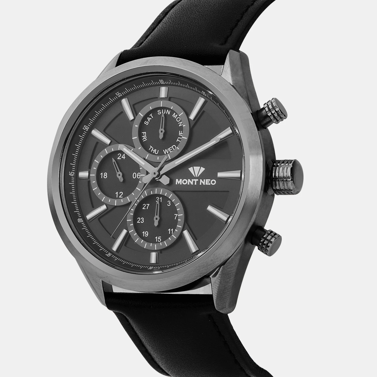 Men Quartz Gun Dial Chronograph Leather Watch 7010C-L8816 - Image 2