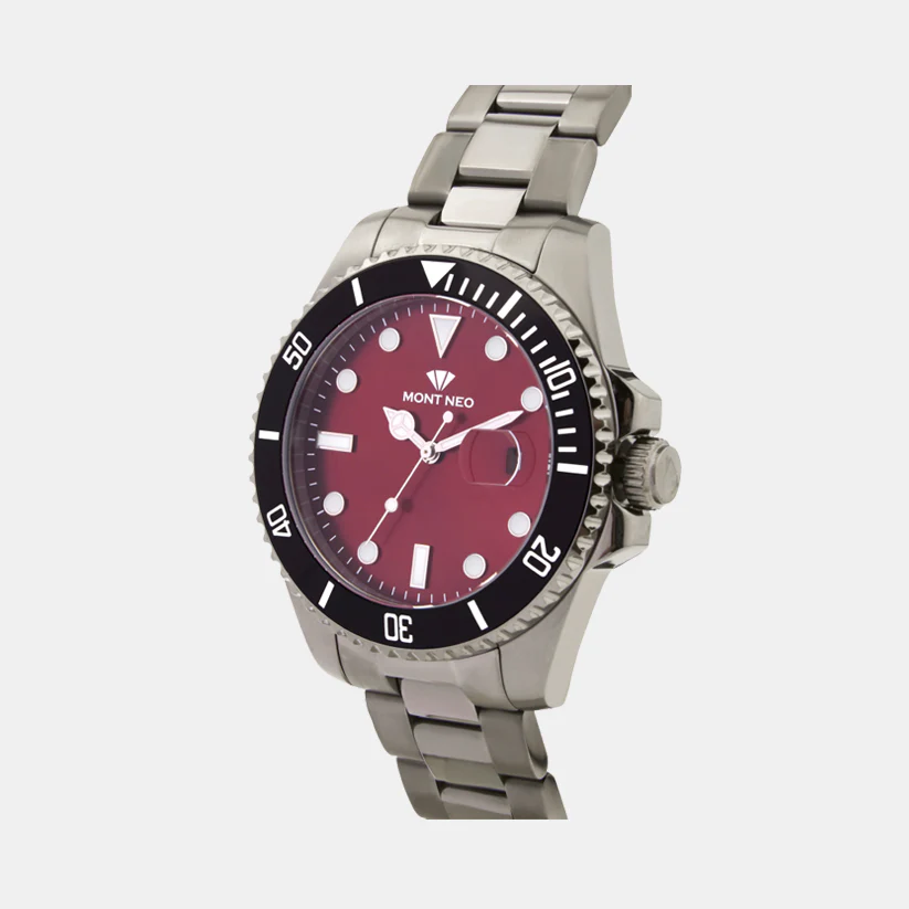 Men Quartz Maroon Dial Analog Metal Watch 3507E-M8812 - Image 3