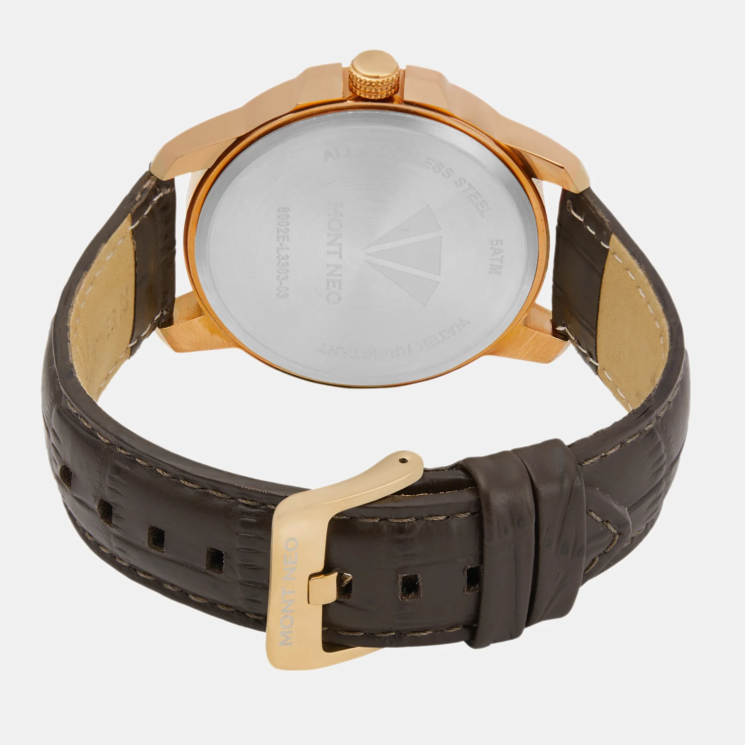 Men Quartz Silver Dial Analog Leather Watch 8002E-L3303-03 - Image 3
