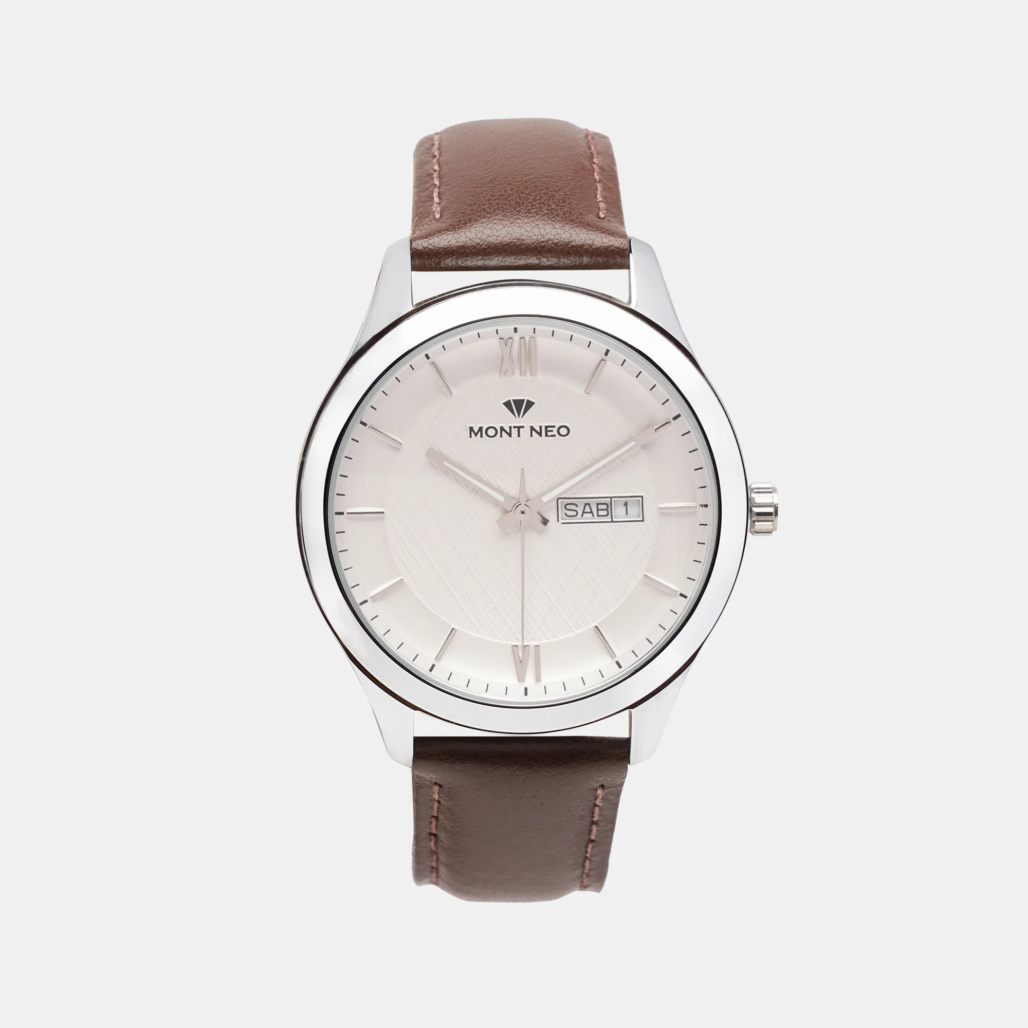 Men Quartz Silver Dial Analog Leather Watch 8009D-L1103 - Image 2
