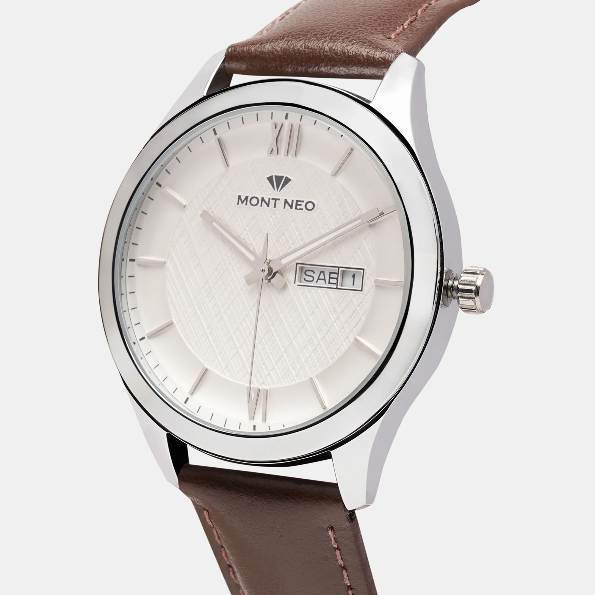 Men Quartz Silver Dial Analog Leather Watch 8009D-L1103 - Image 6