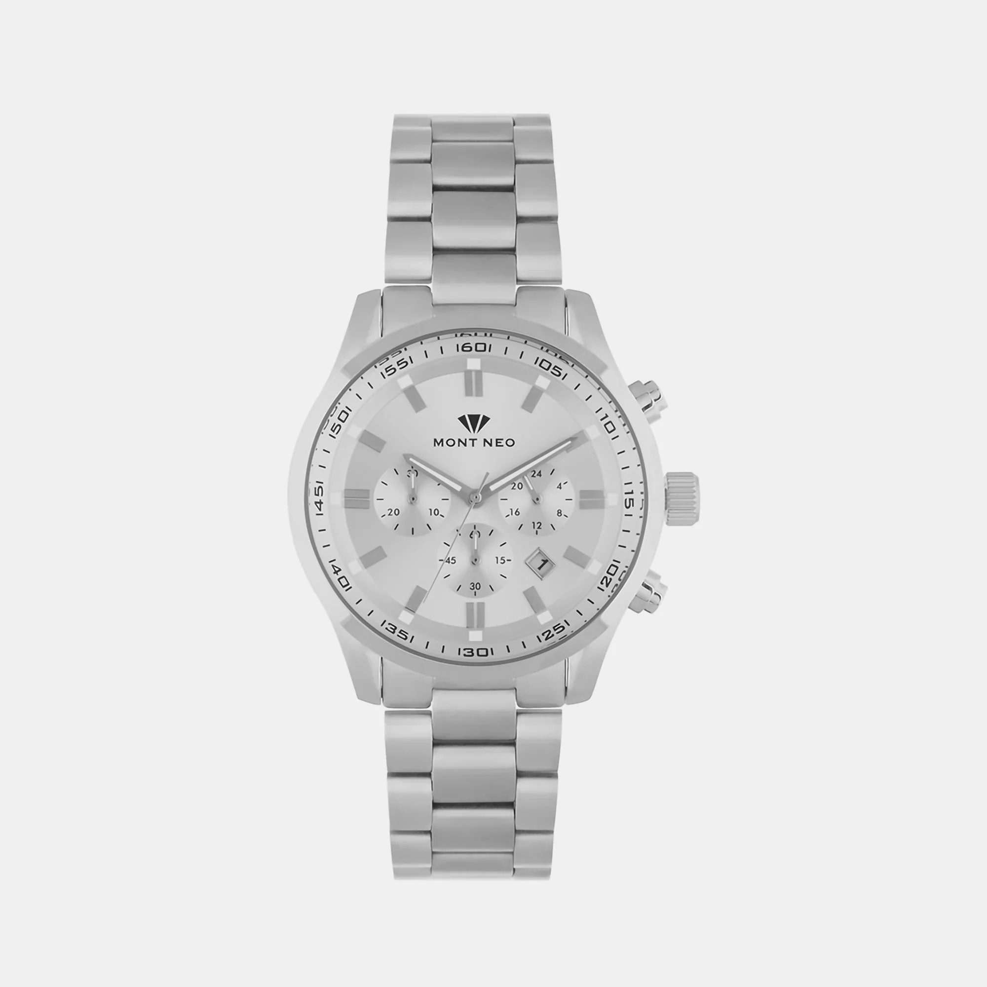 Men Quartz Silver Dial Chronograph Stainless Steel Watch 1032C-M1103