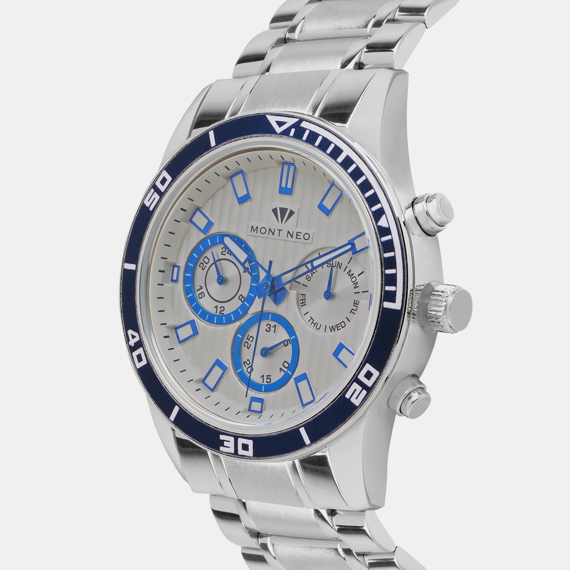 Men Quartz Silver Dial Chronograph Stainless Steel Watch 1036C-M1503 - Image 3