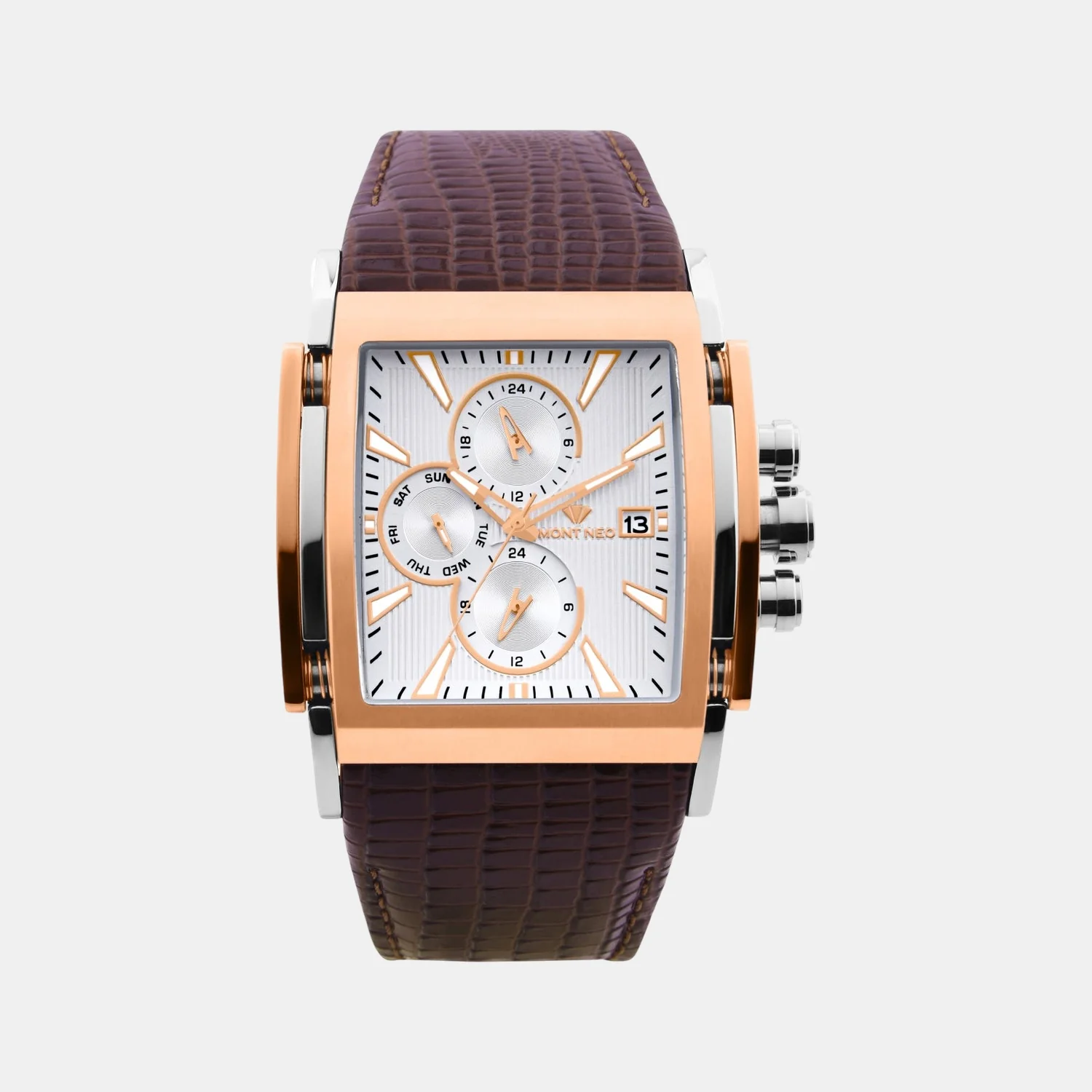 Men Quartz Silver Dial Multi-Function Leather Watch 1057M-L1303