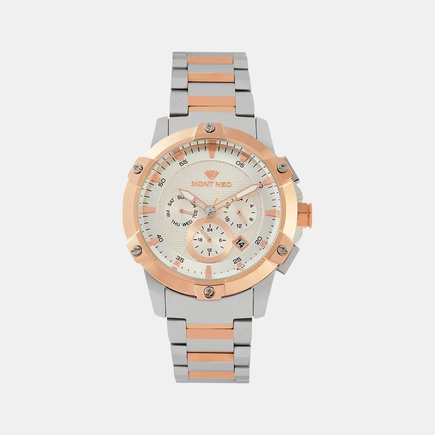 Men Quartz Silver Dial Multi-Function Metal Watch 1050M-M1303