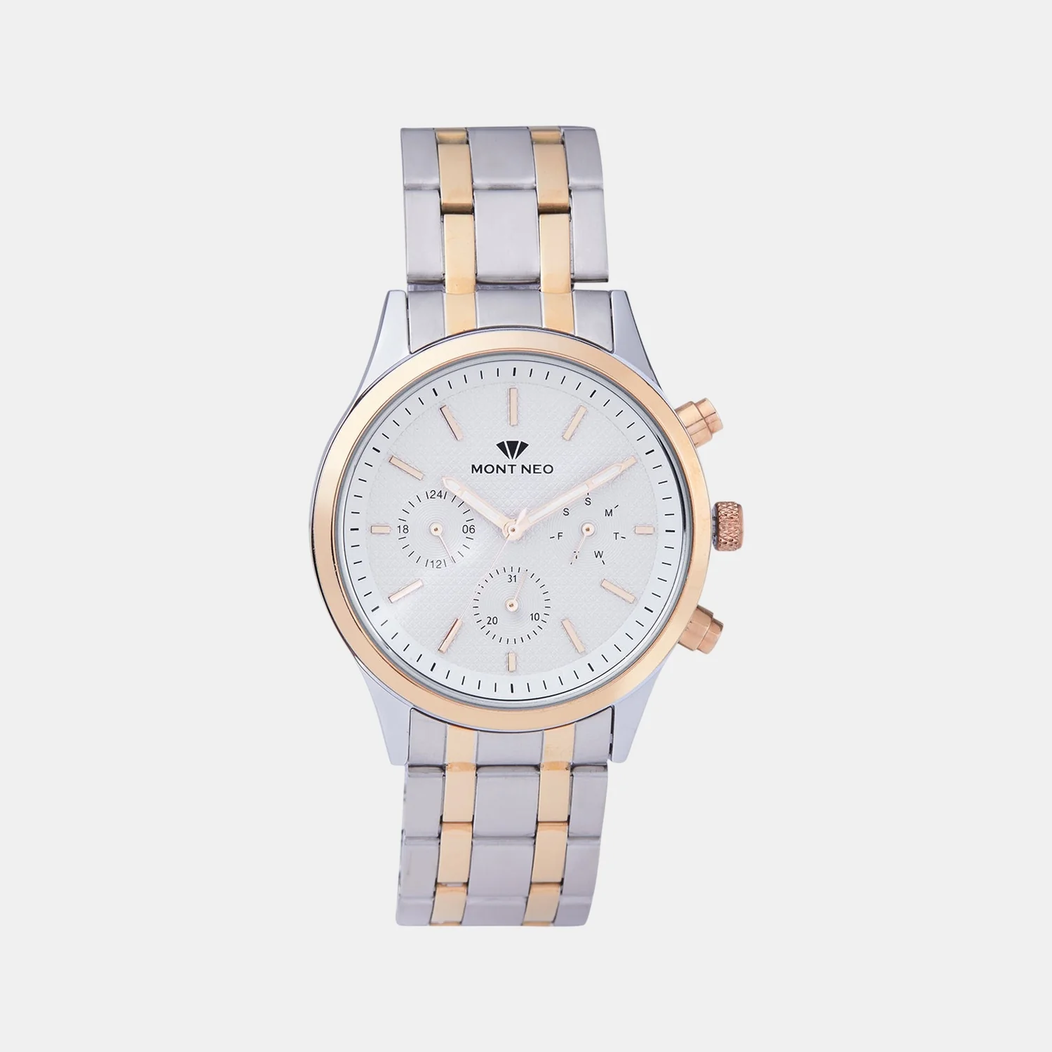 Men Quartz Silver Dial Multi-Function Metal Watch 8018M-M1303