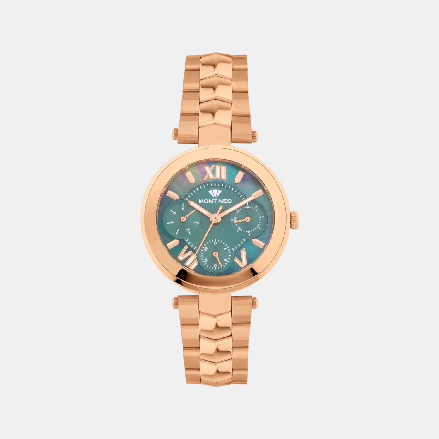 Women Quartz Green Dial Multi-Function Stainless Steel Watch 4507M-M3314