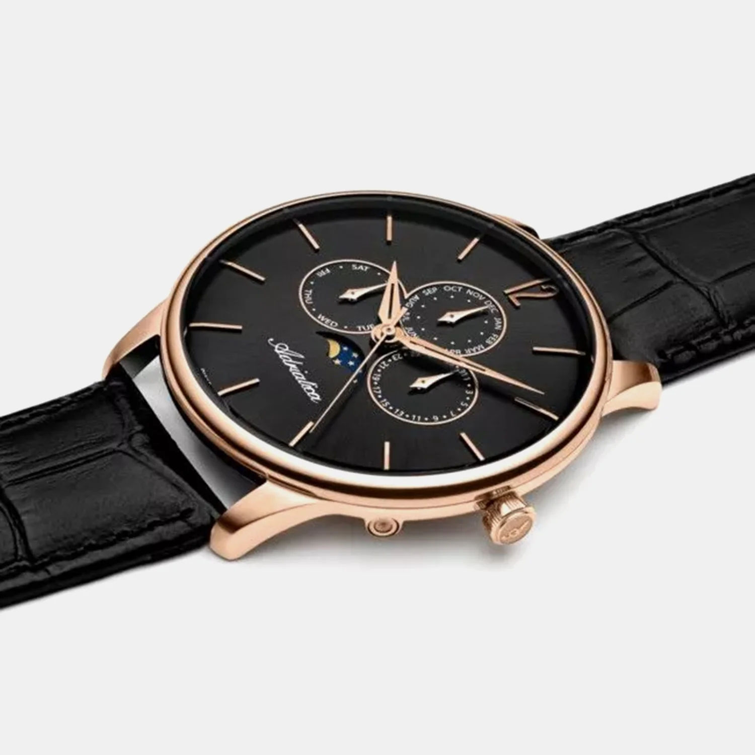 Moonphase Men Quartz Gray Dial Analog Leather Watch A8269.9256QF - Image 2