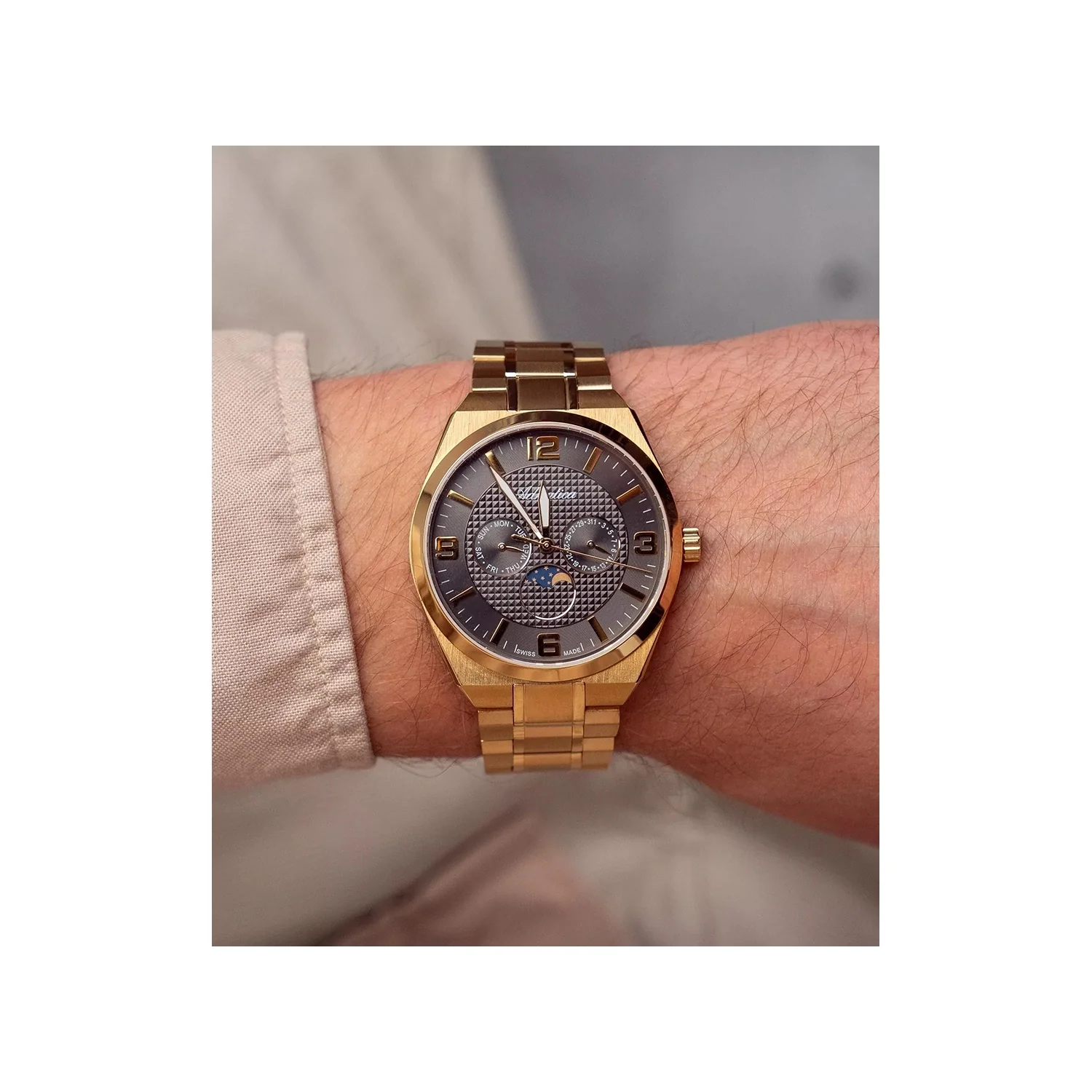 Moonphase Men Quartz Black Dial Multi-Function Stainless Steel Watch A8343.1156QF - Image 3