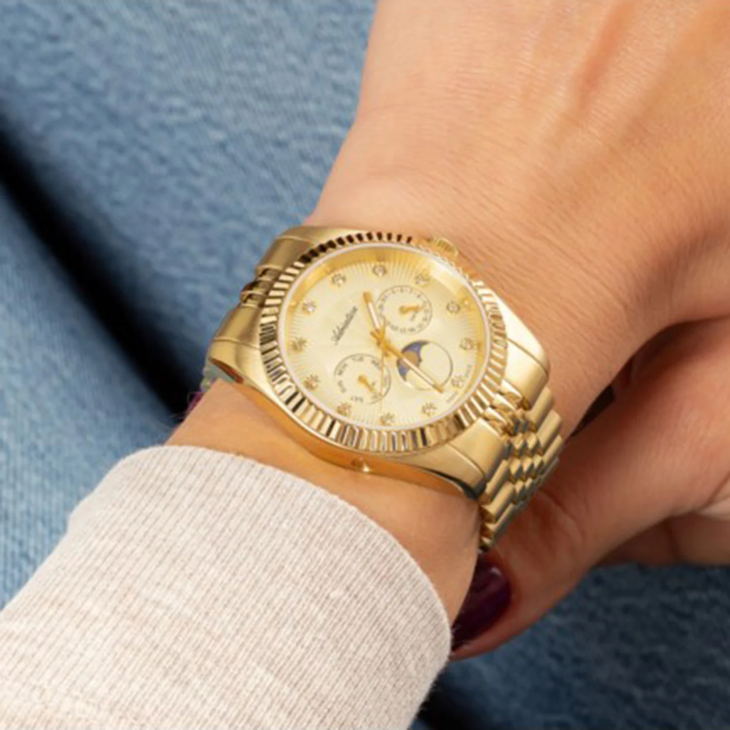 Moonphase Women Quartz Gold Dial Multi-Function Stainless Steel Watch A3809.1141QF - Image 5