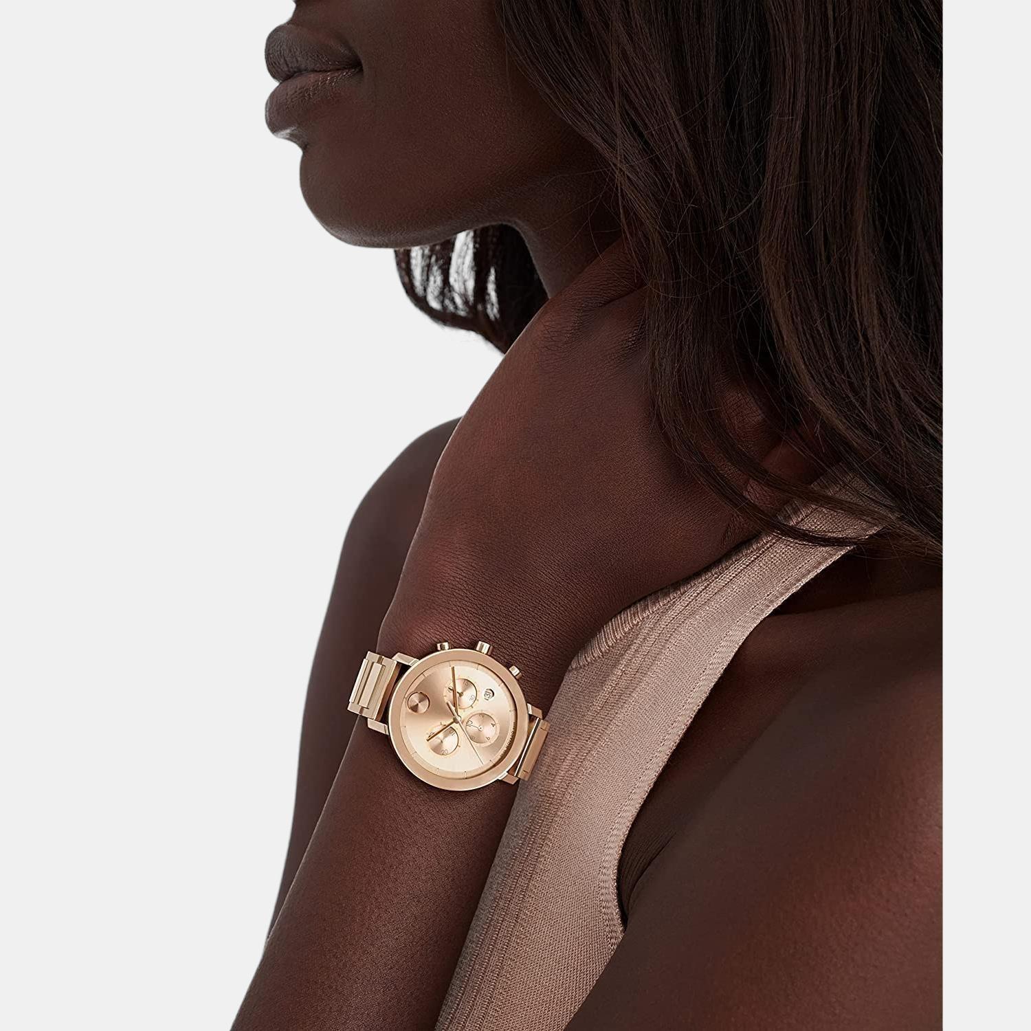 Bold Evolution Women Quartz Rose Gold Dial Chronograph Stainless Steel Watch 3600789 - Image 4