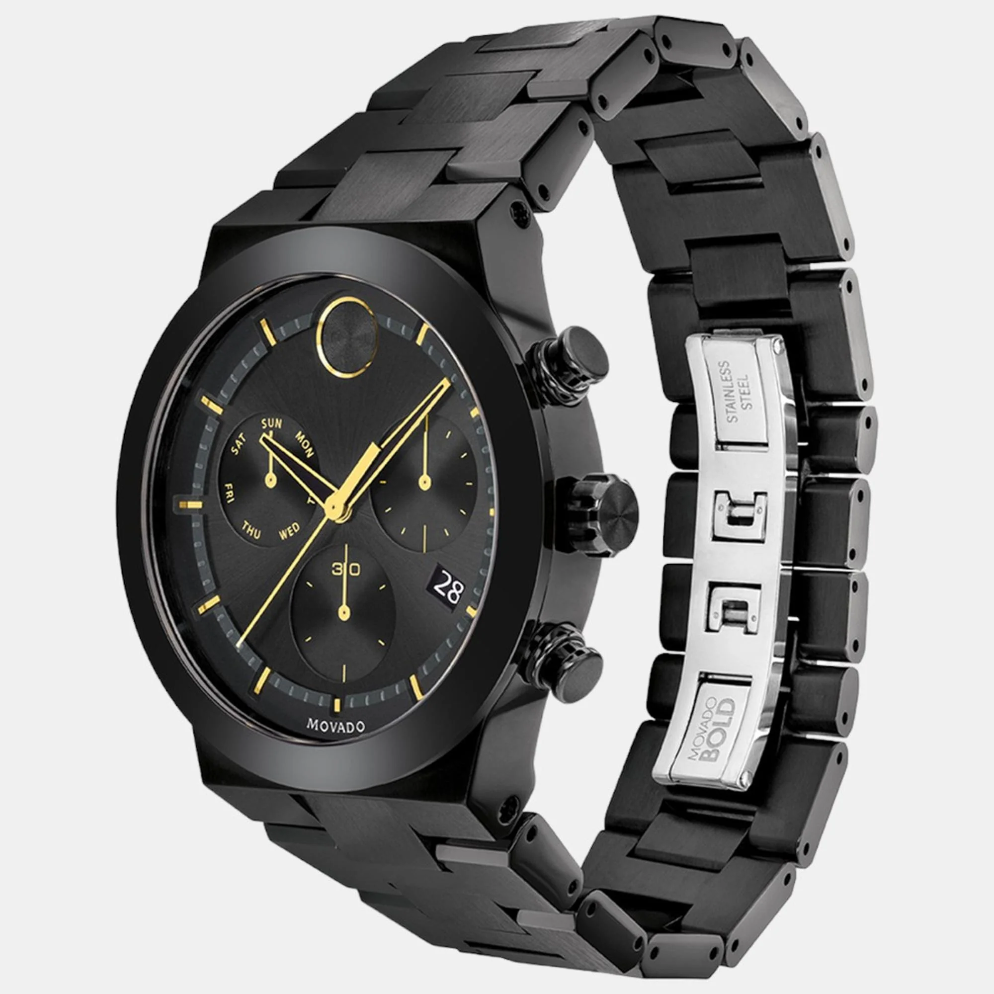 Bold Men Quartz Black Dial Chronograph Stainless Steel Watch 3600730 - Image 2