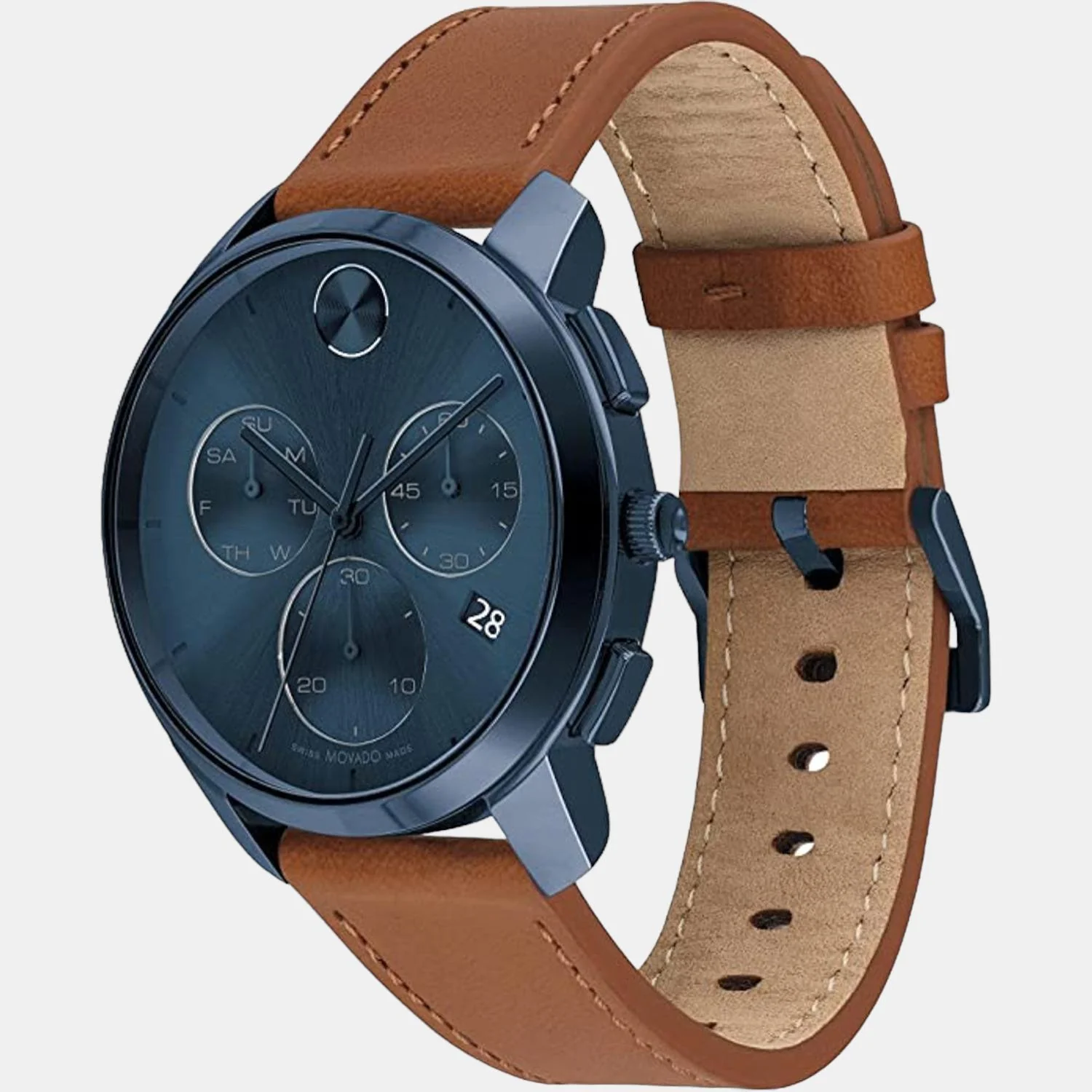 Bold Men Quartz Blue Dial Chronograph Leather Watch 3600834 - Image 2
