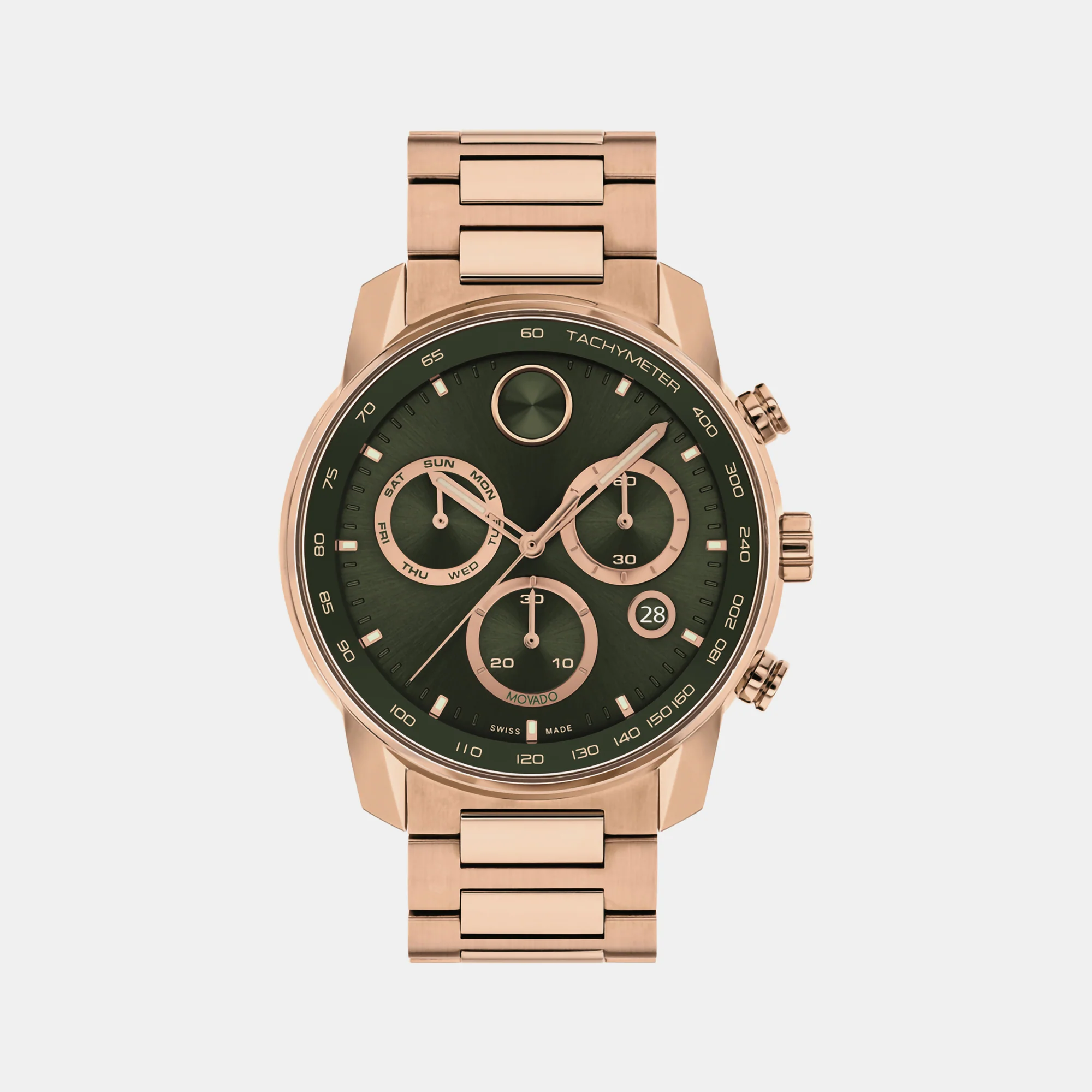 Bold Men Quartz Green Dial Chronograph Stainless Steel Watch 3601082