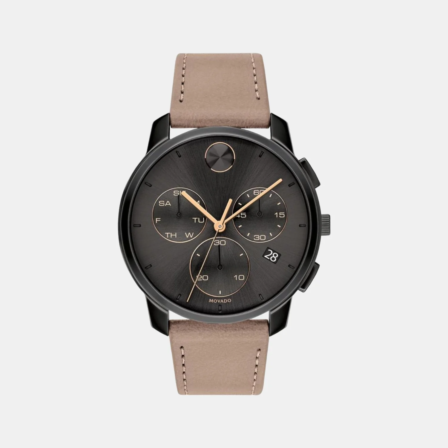 Bold Thin Men Quartz Grey Dial Chronograph Leather Watch 3600719