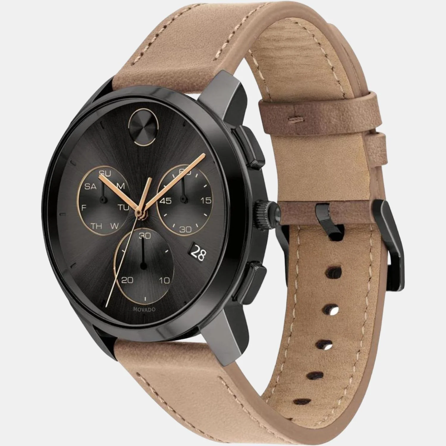 Bold Thin Men Quartz Grey Dial Chronograph Leather Watch 3600719 - Image 2