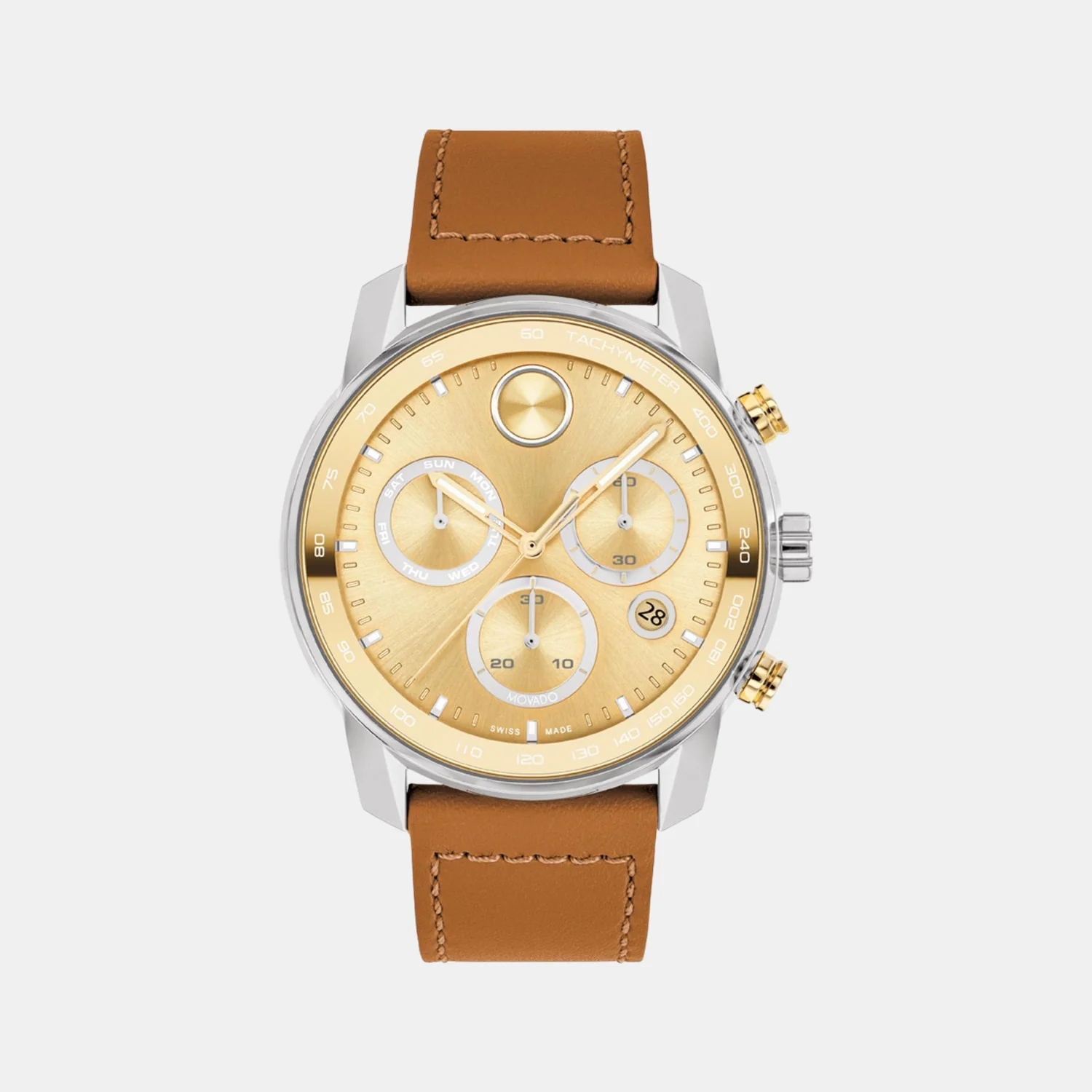 Bold Verso Men Quartz Gold Dial Chronograph Leather Watch 3600908
