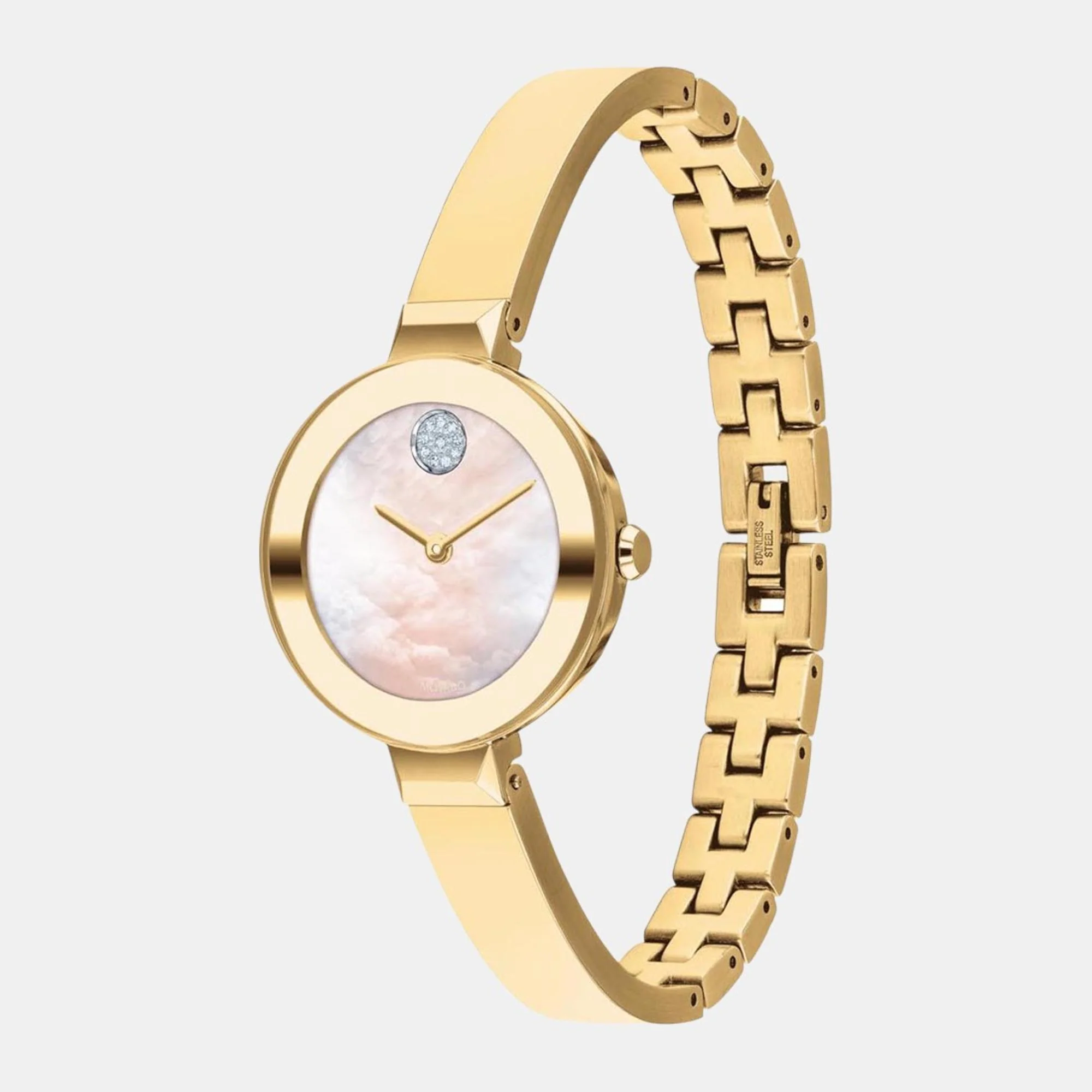 Bold Women Quartz Yellow Mother Of Pearl Dial Analog Stainless Steel Watch 3600627 - Image 2