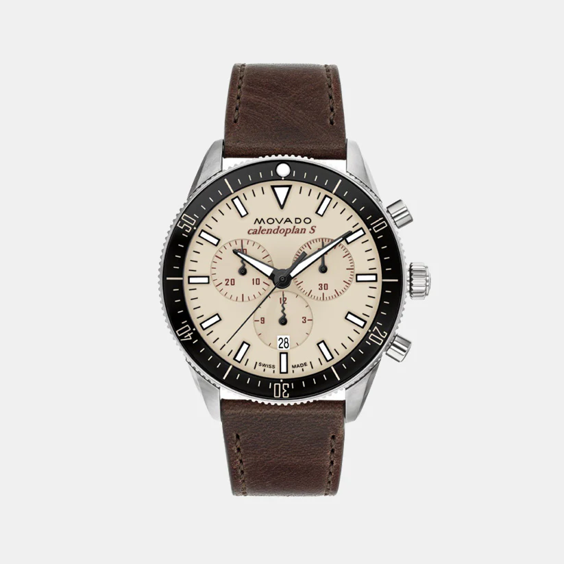 Calendoplan S Men Quartz Sand Dial Chronograph Leather Watch 3650205
