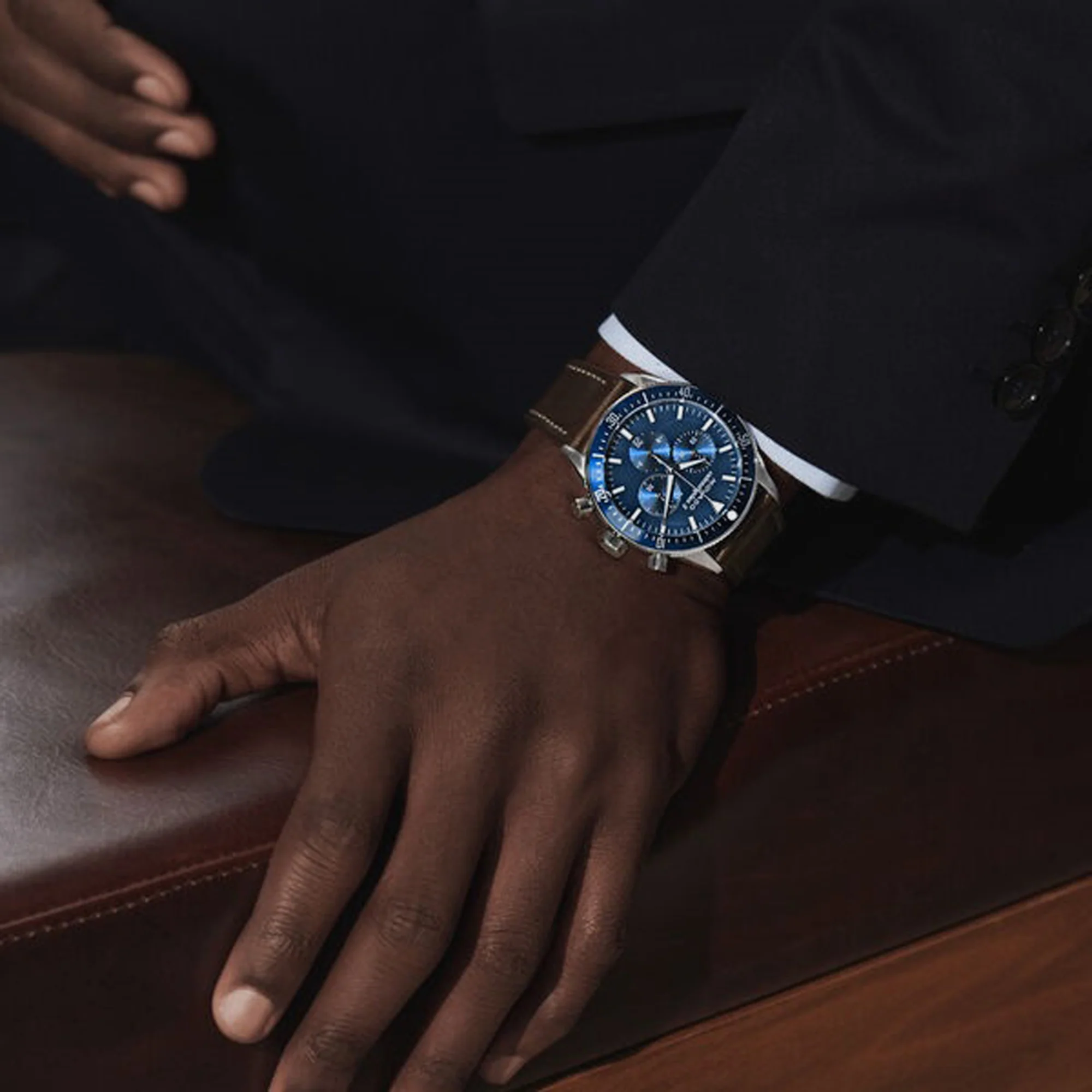 Heritage Men Quartz Blue Dial Chronograph Leather Watch 3650121 - Image 5