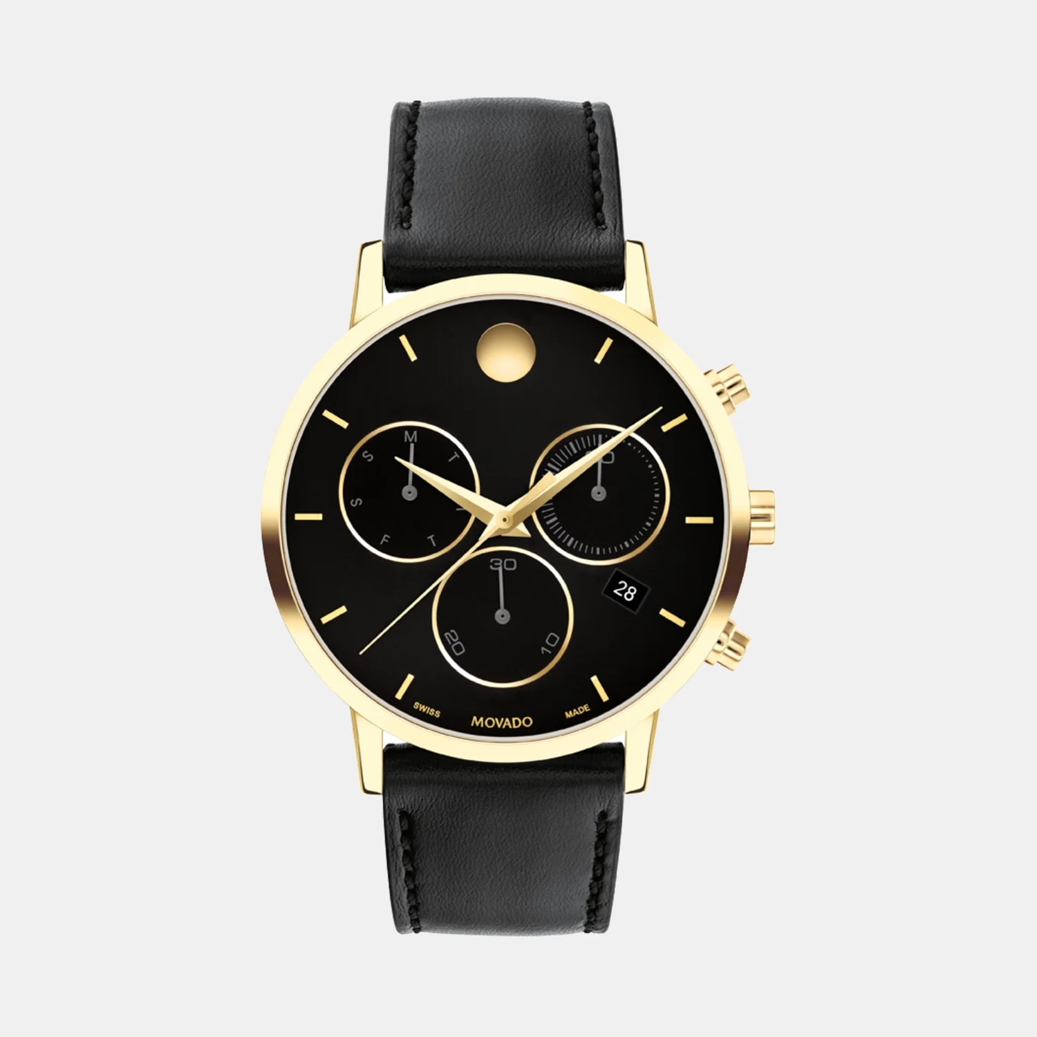 Museum Men Quartz Black Dial Chronograph Leather Watch 607779