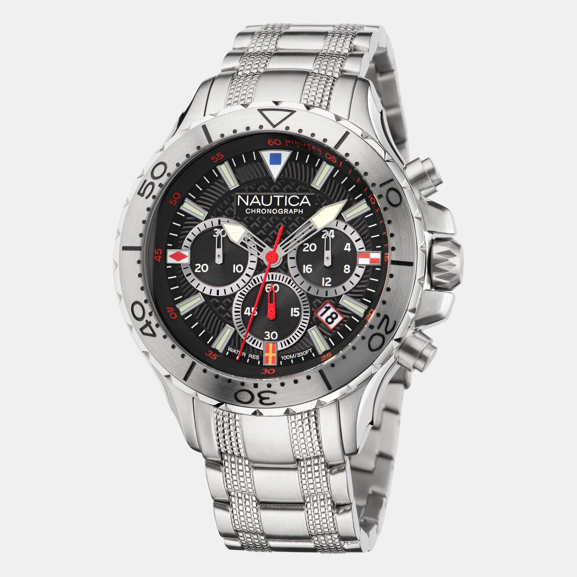 Men Quartz Black Dial Chronograph Stainless Steel Watch NAPNSF204