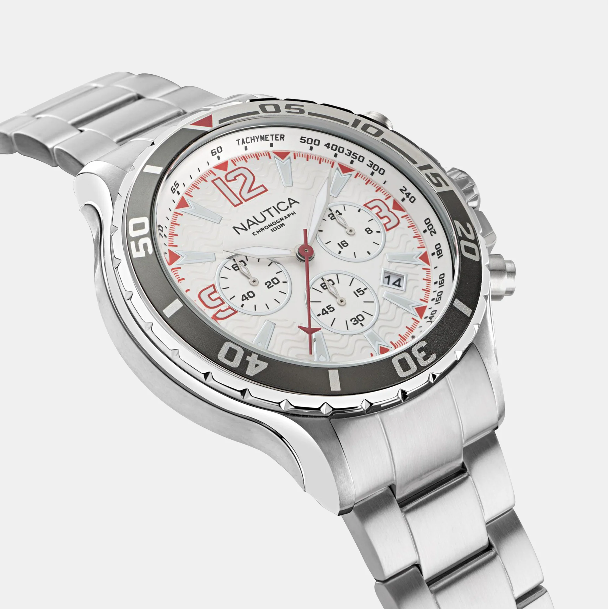 Men Quartz White Dial Chronograph Stainless Steel Watch NAPNSS218 - Image 3