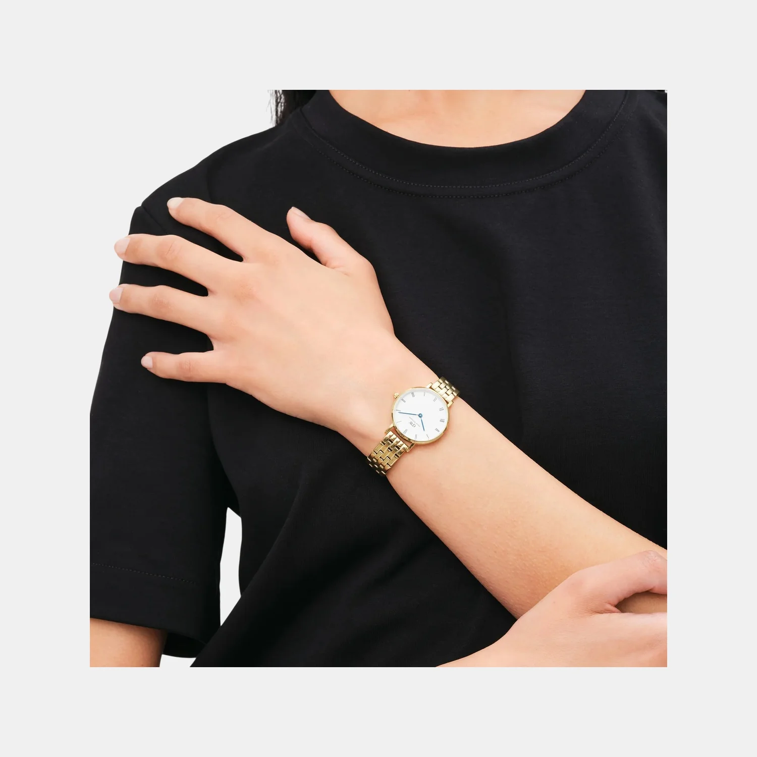 Petite Roman Numerals Women Quartz White Dial Analog Stainless Steel Watch DW00100682K - Image 4