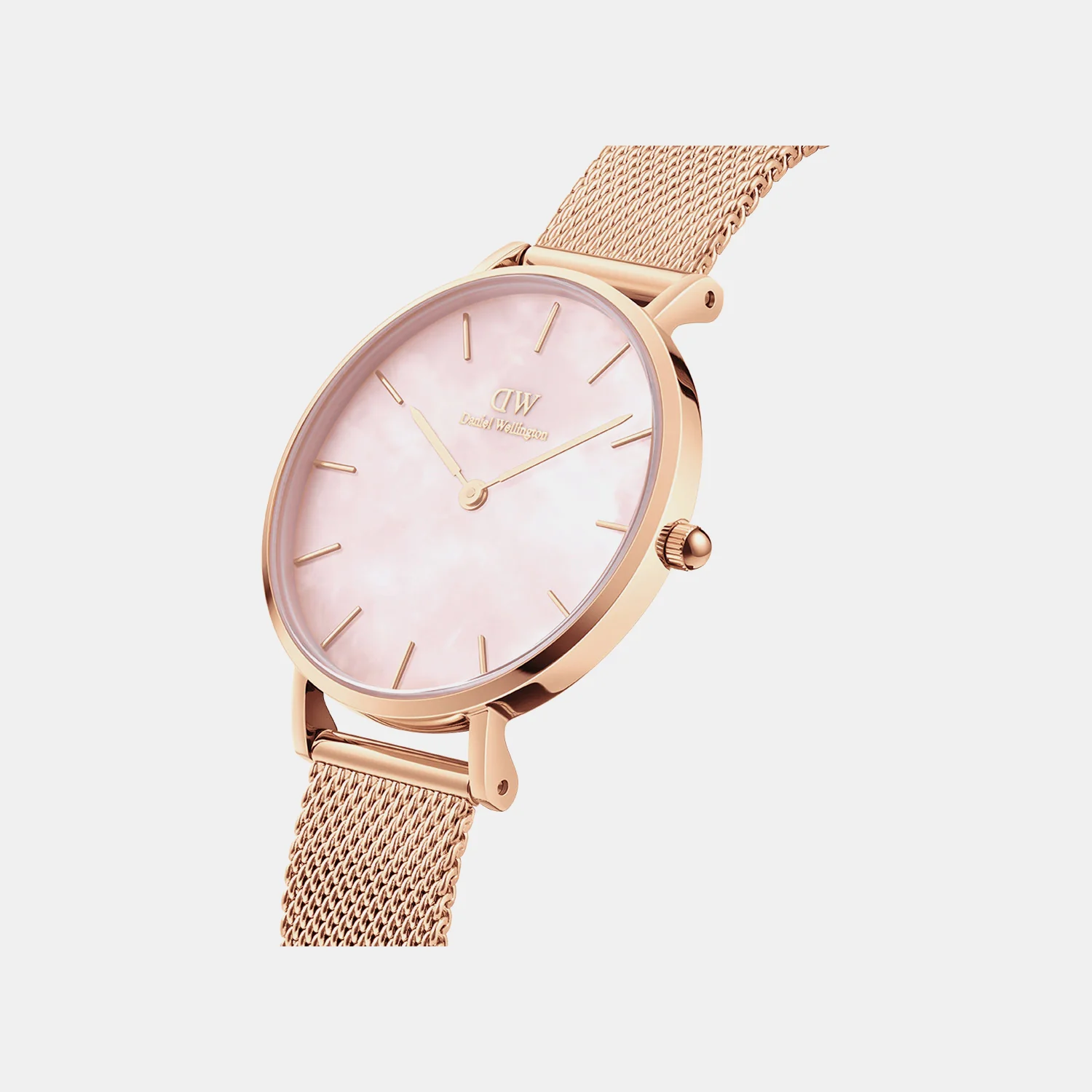 Petite Women Quartz Mother of Pearl Pink Dial Analog Stainless Steel Watch DW00100513K - Image 2