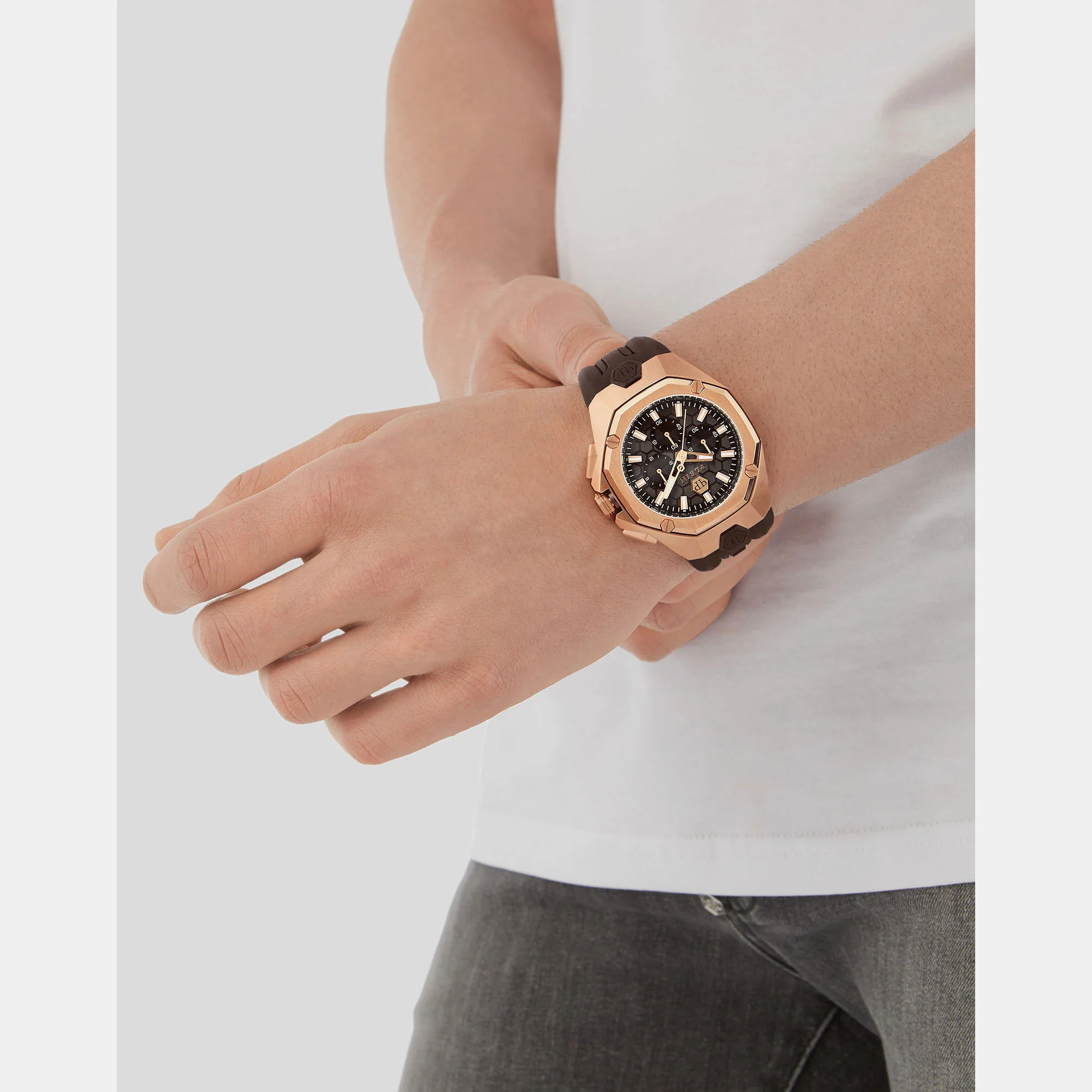 Men Quartz Brown Dial Analog Silicone Watch PWTBA0223 - Image 5