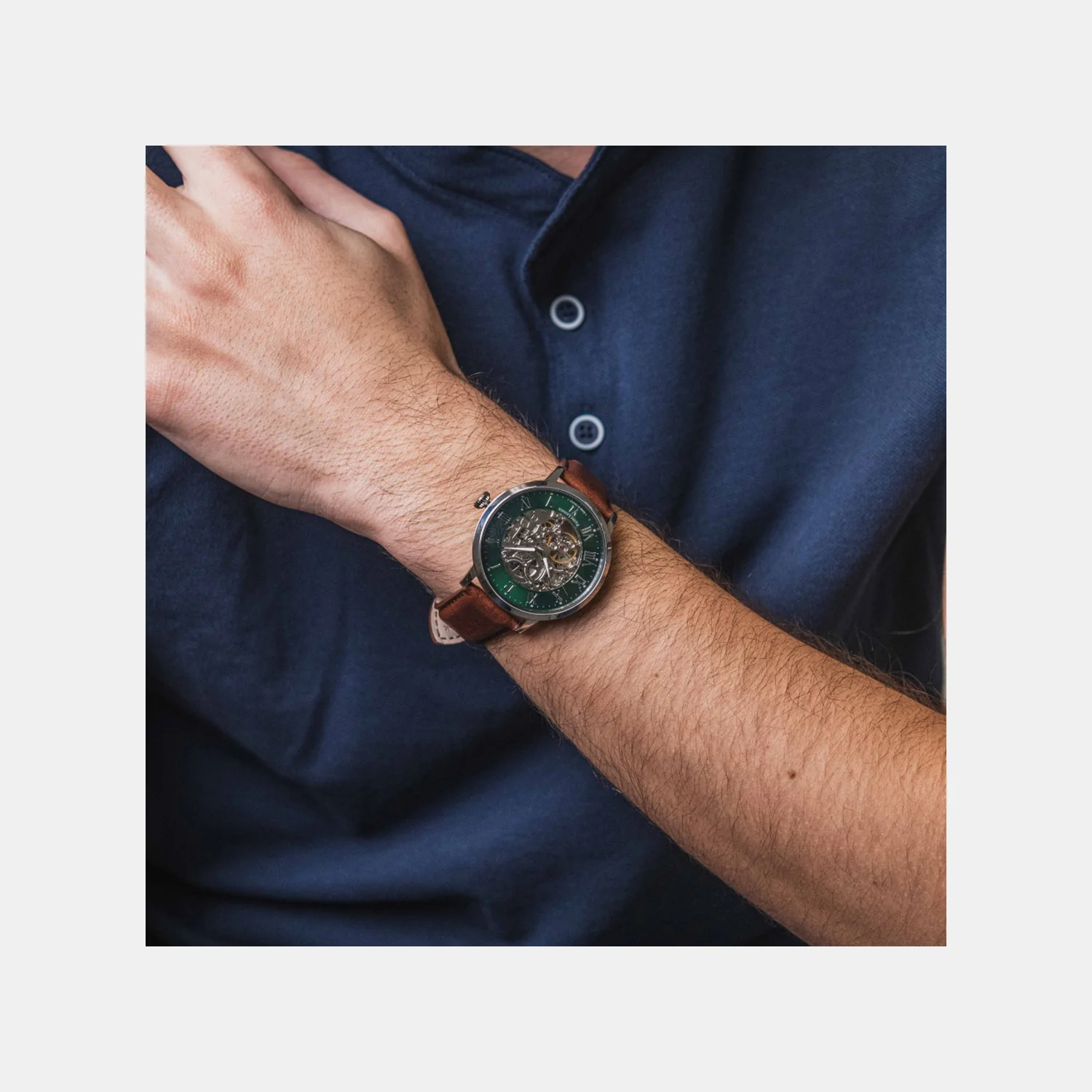 Men Automatic Green Dial Analog Leather Watch 323D174 - Image 5