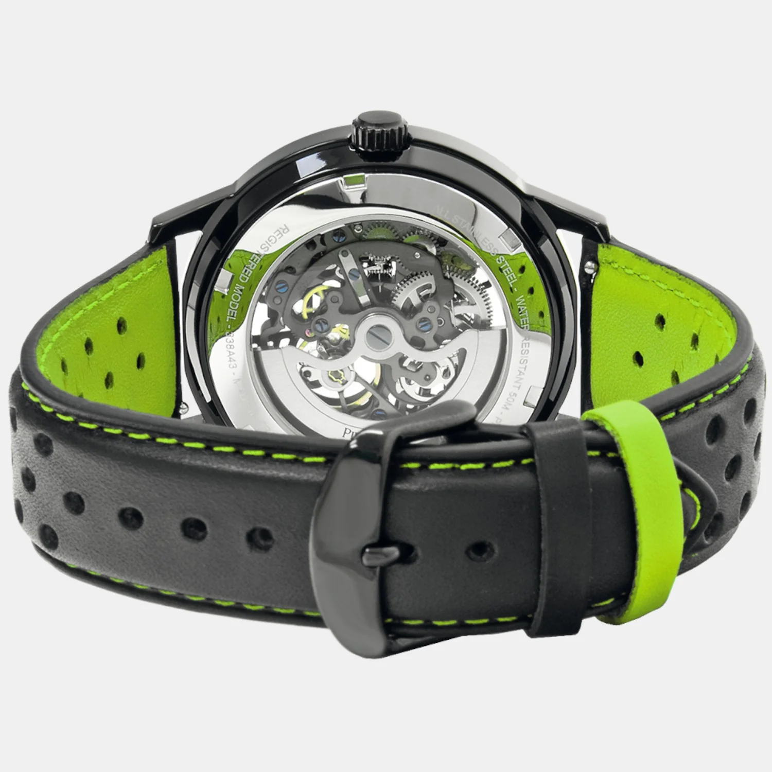 Paddock Men Automatic Black Dial Analog Leather Watch 341A477 - Image 4