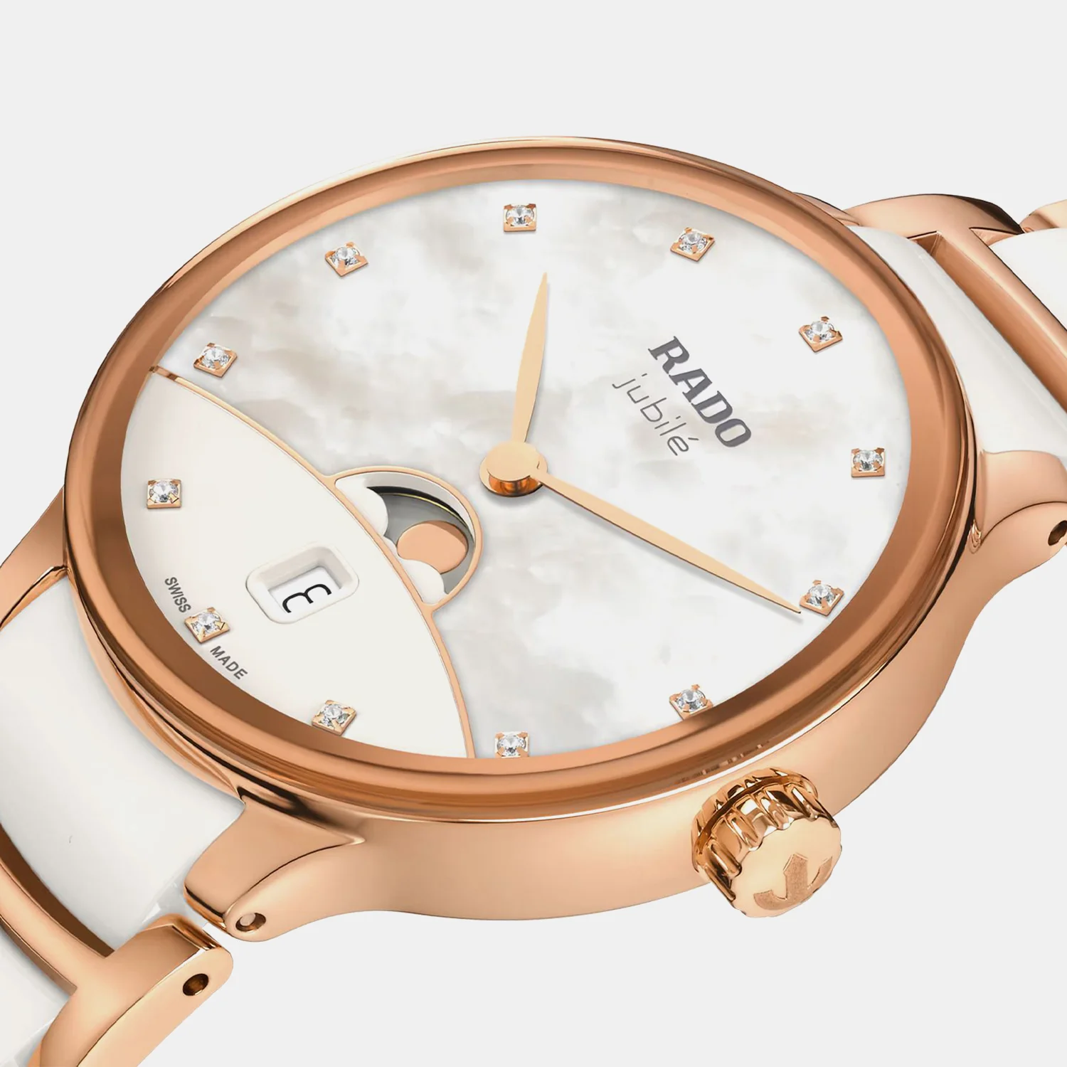 Centrix Moonphase Women Quartz White Mother Of Pearl Dial Analog Ceramic Watch R30232922 - Image 3