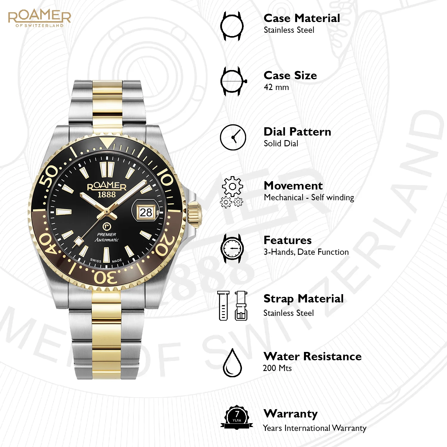 Premier Men Mechanical Black Sunray Dial Analog Stainless Steel Watch 986983 47 85 20 - Image 7