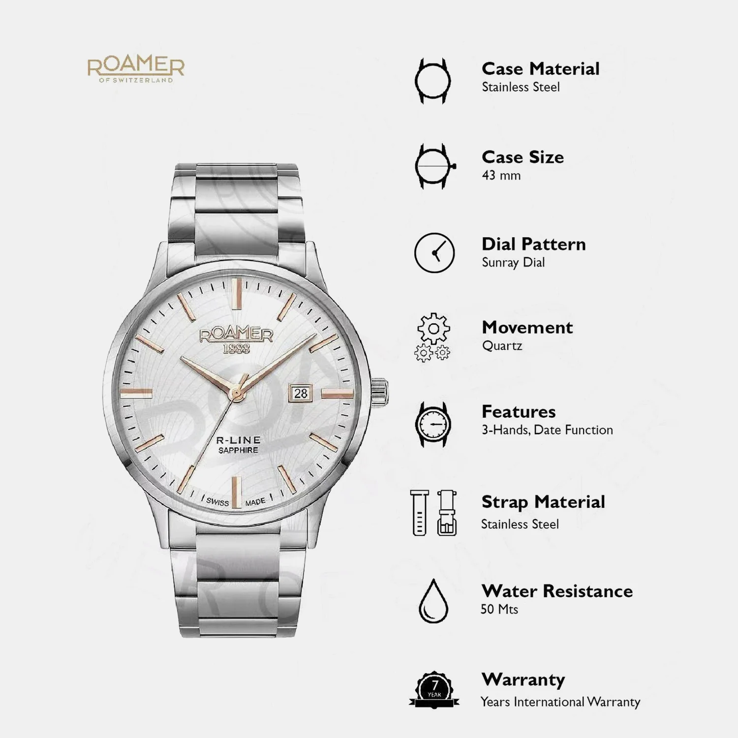 R-Line Men Quartz Silver Dial Analog Stainless Steel Watch 718833 41 15 70 - Image 3