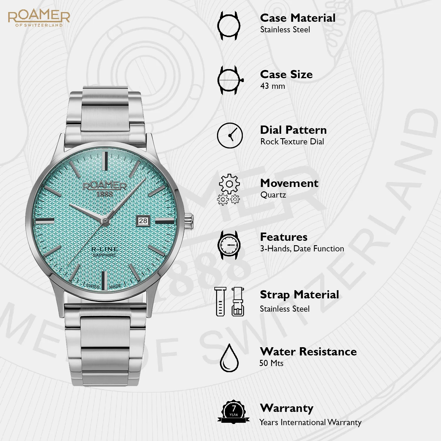 R-Line Men Quartz Sky Blue Dial Analog Stainless Steel Watch 718833 41 05 20 - Image 5