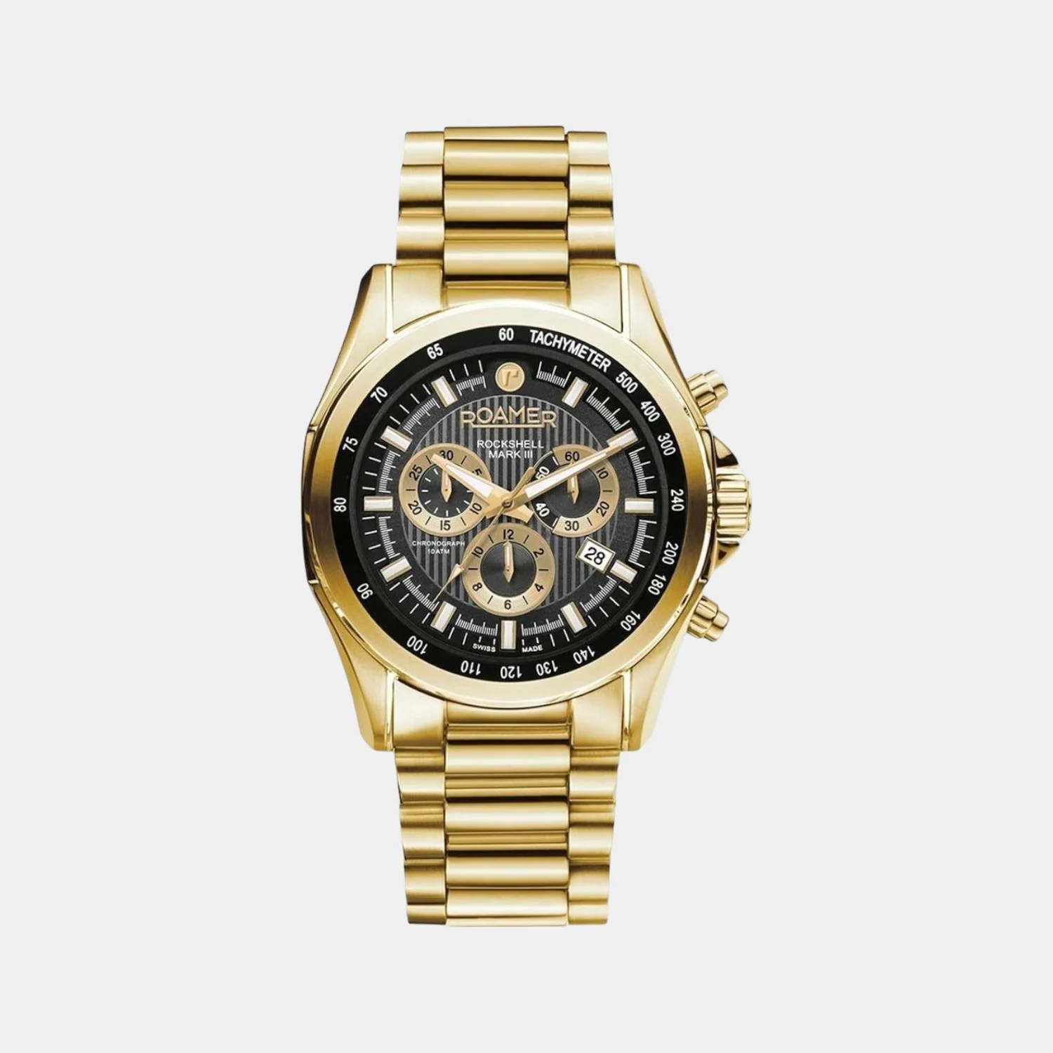 Rockshell Mark Iii Chrono Men Quartz Black Dial Analog Stainless Steel Watch 220837 48 55 20