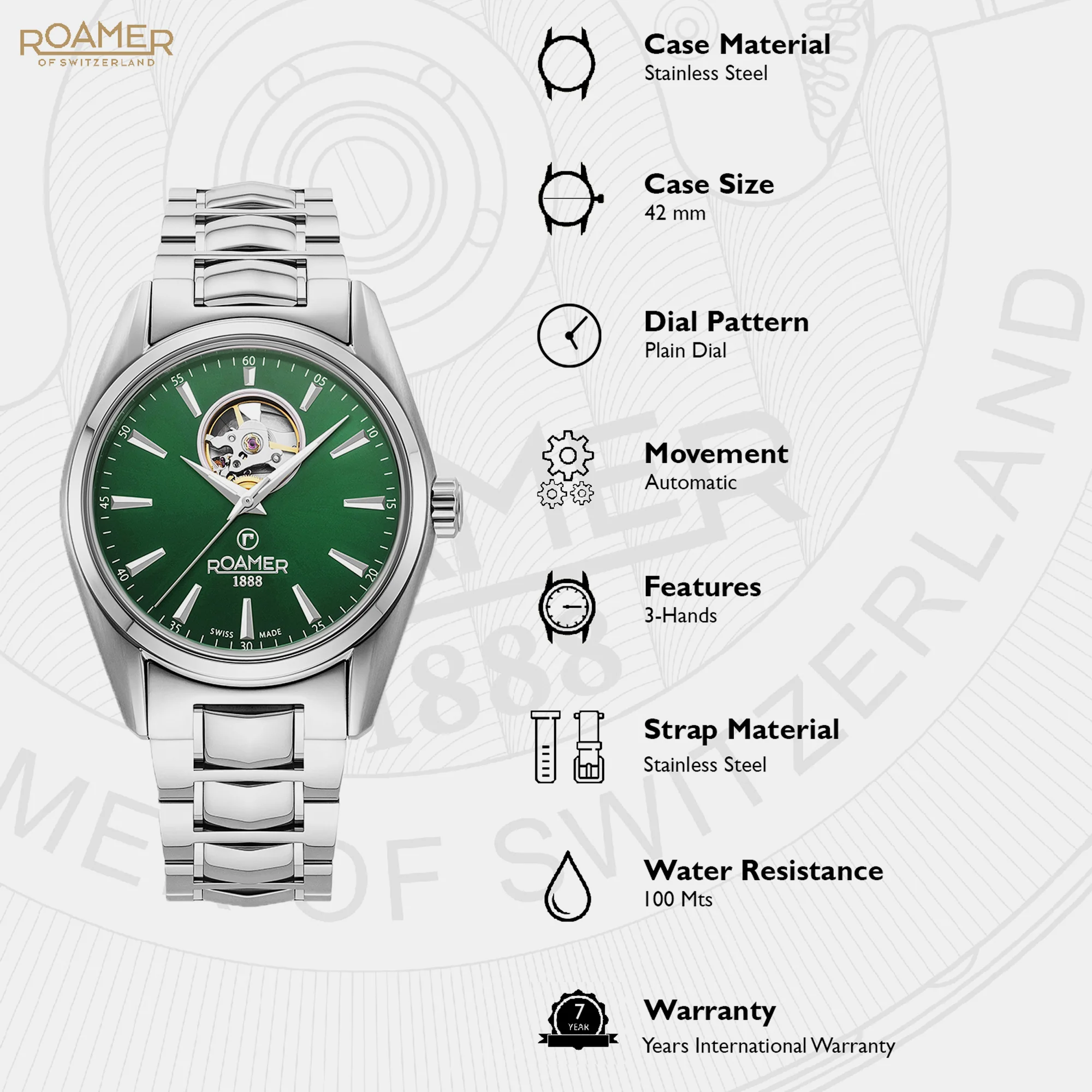 Searock Master Men Mechanical Green Dial Analog Stainless Steel Watch 984985 41 75 20 - Image 4