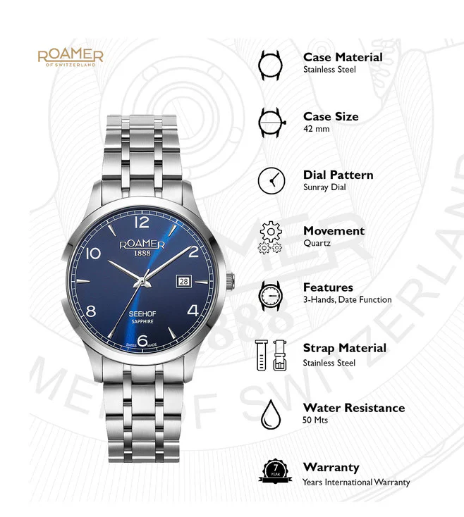 Seehof Men Quartz Blue Dial Analog Stainless Steel Watch 509833 41 44 20 - Image 4