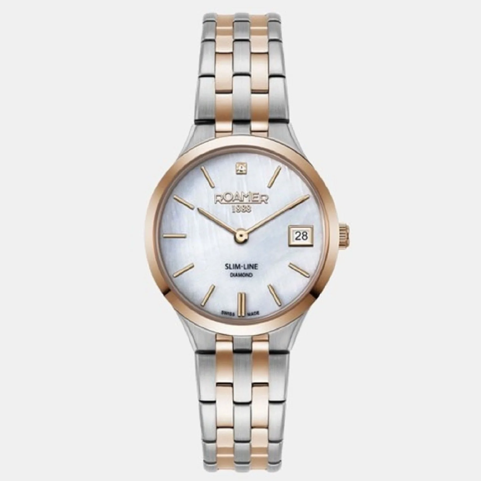 Slim-Line Women Quartz Mother Of Pearl Dial Analog Stainless Steel Watch 864857 49 20 50