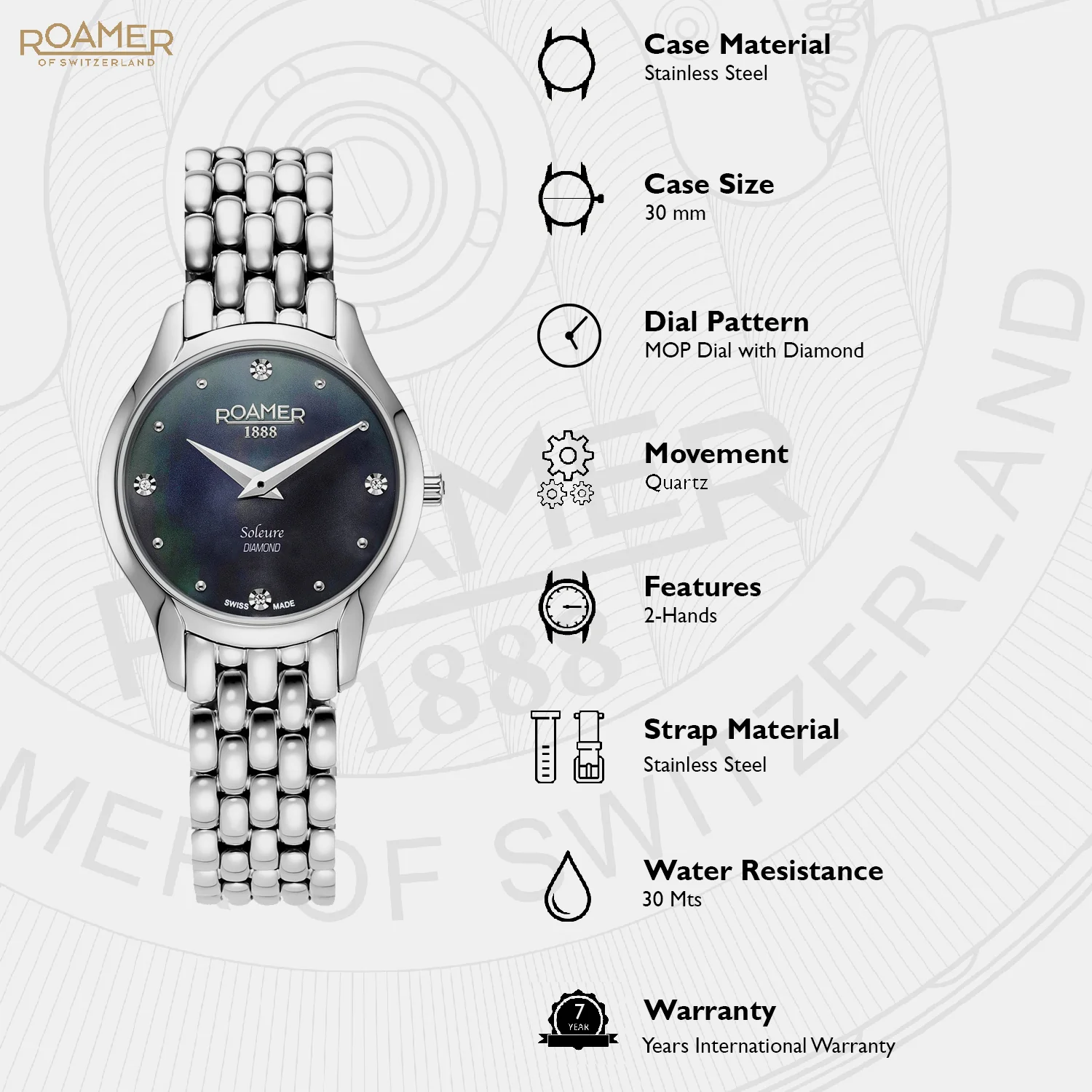 Soleure Women Quartz Black Mother Of Pearl Dial Analog Stainless Steel Watch 547857 41 85 50 - Image 5